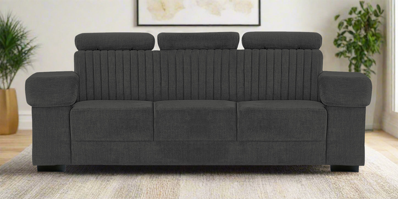 Draco Fabric 3 Seater Sofa In Charcoal Grey Colour - Febonic Living