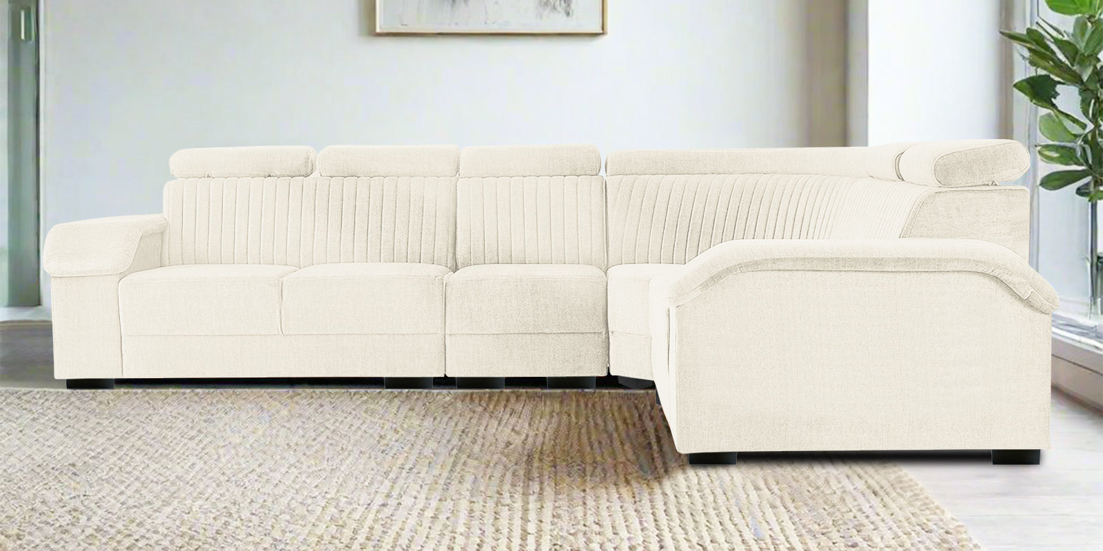 Draco Fabric 6 Seater Corner Sofa In Ivory Cream Colour - Febonic Living
