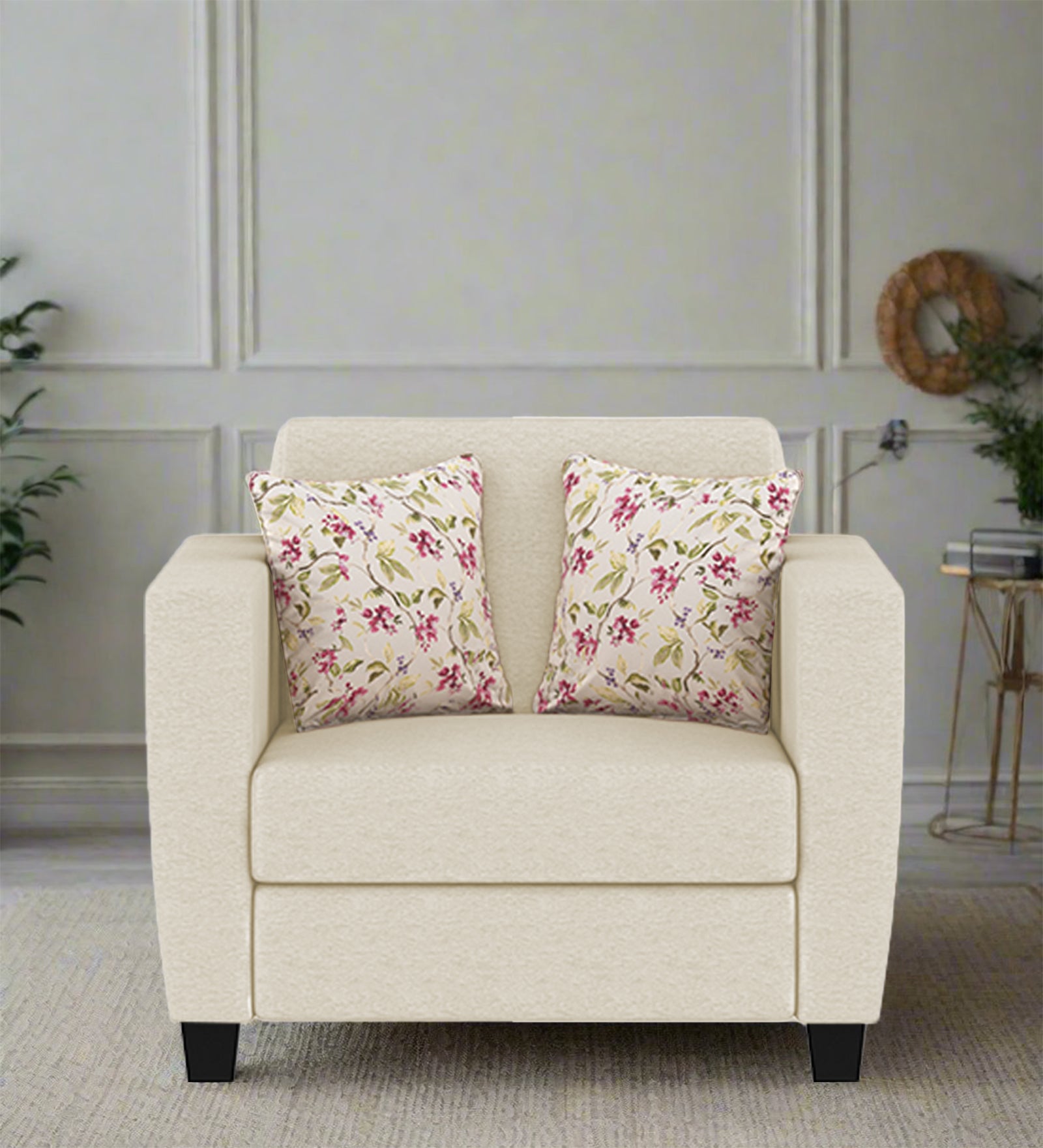 Gozi Fabric 1 Seater Sofa In Ivory Cream Colour