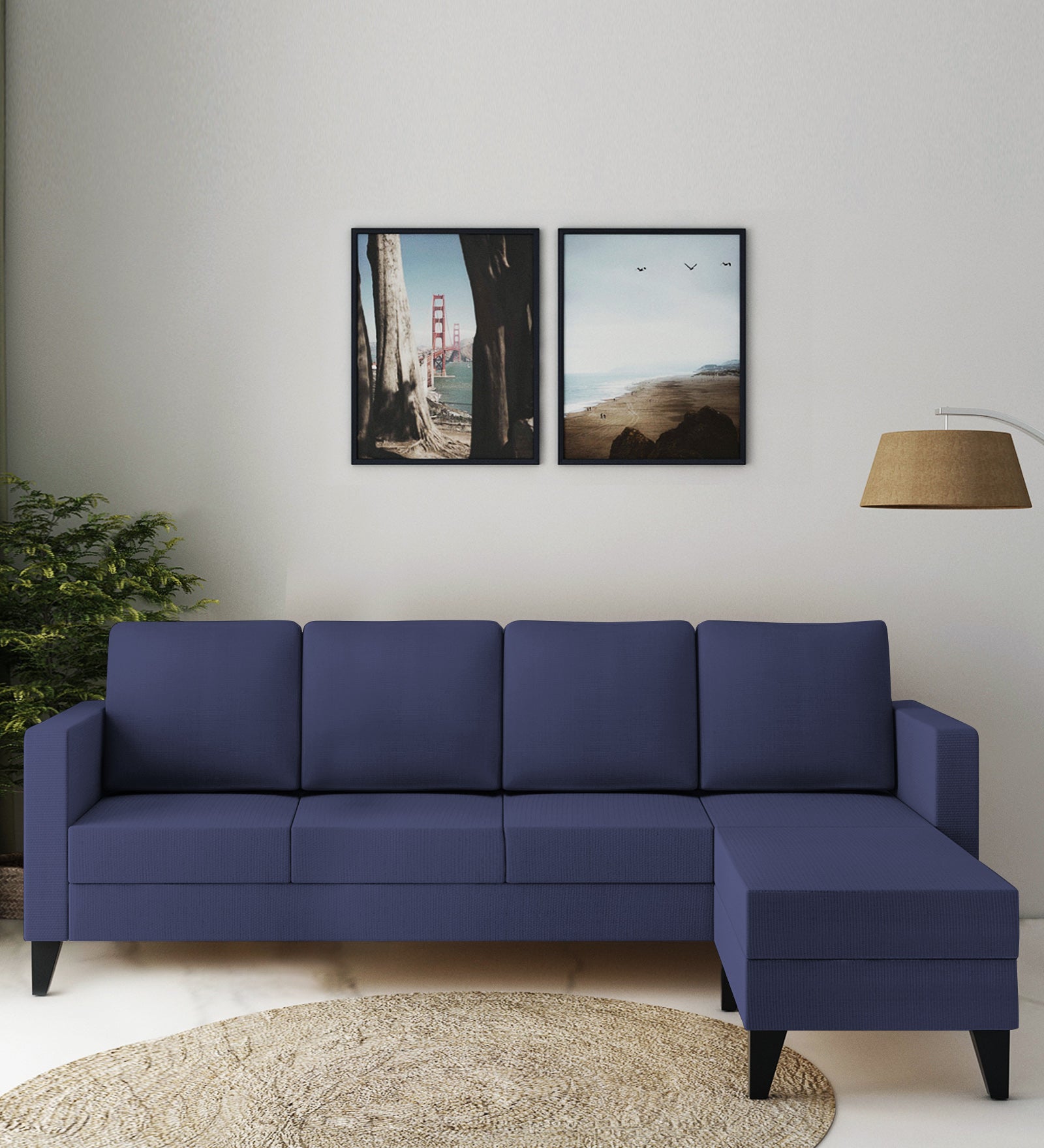 Nori Fabric LHS Sectional Sofa (3 + Lounger) In Slate Blue Colour