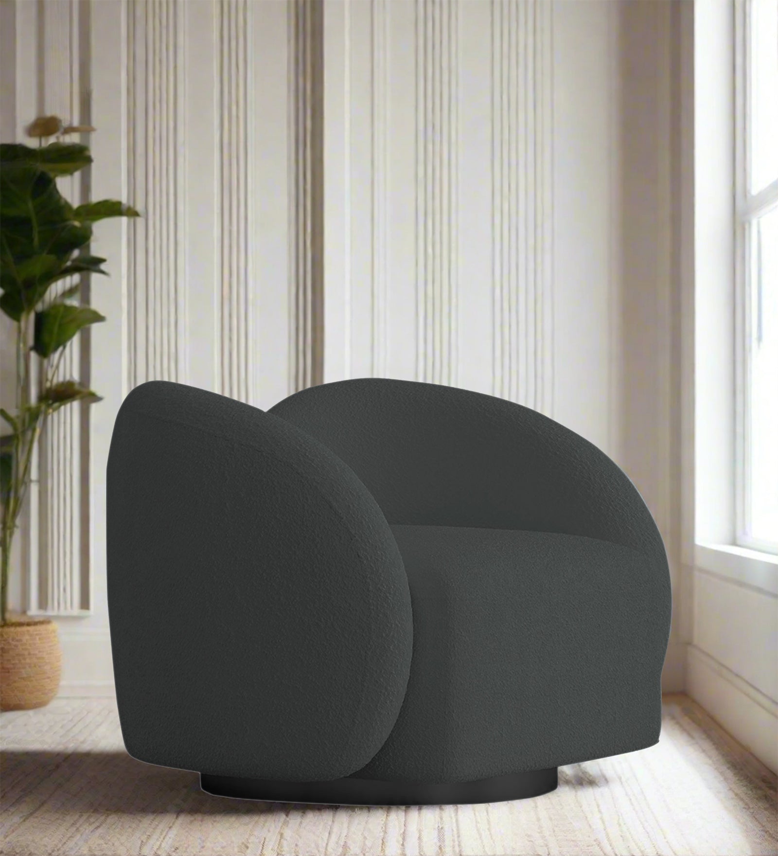Miles Boucle Fabric Swivel Chair in Shadow Grey Colour