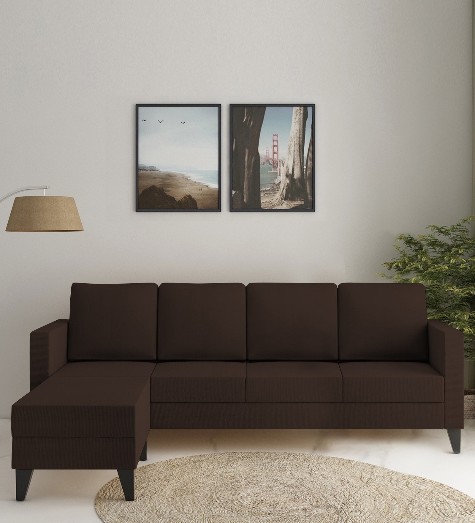 Nori Fabric RHS Sectional Sofa (3 + Lounger) In Cidar Brown Colour