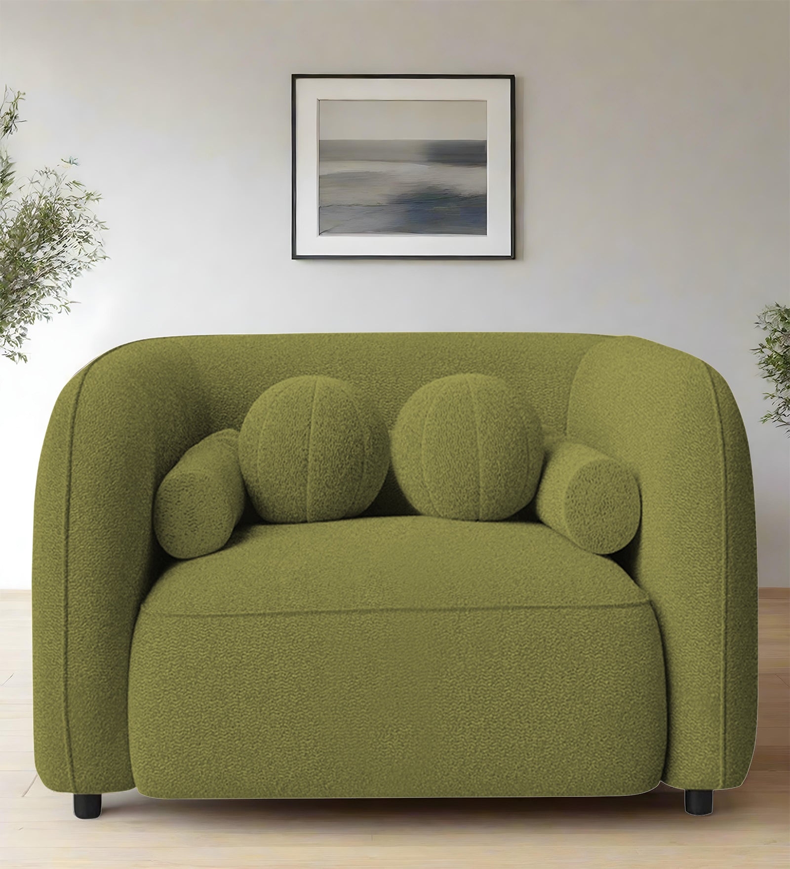 Corny Fur Fabric 1 Seater Sofa in Apple Green Colour