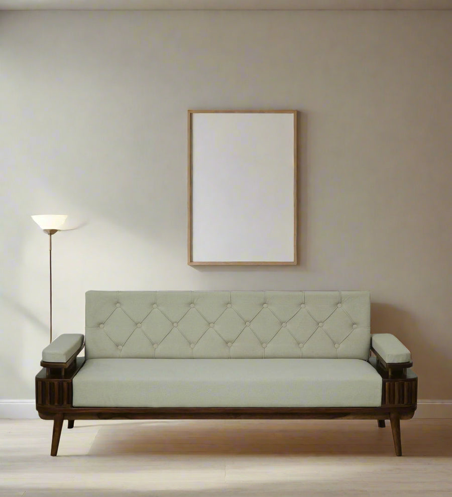 Seravu Sheesham Wood 3 Seater Sofa In Beige by Febonic Living