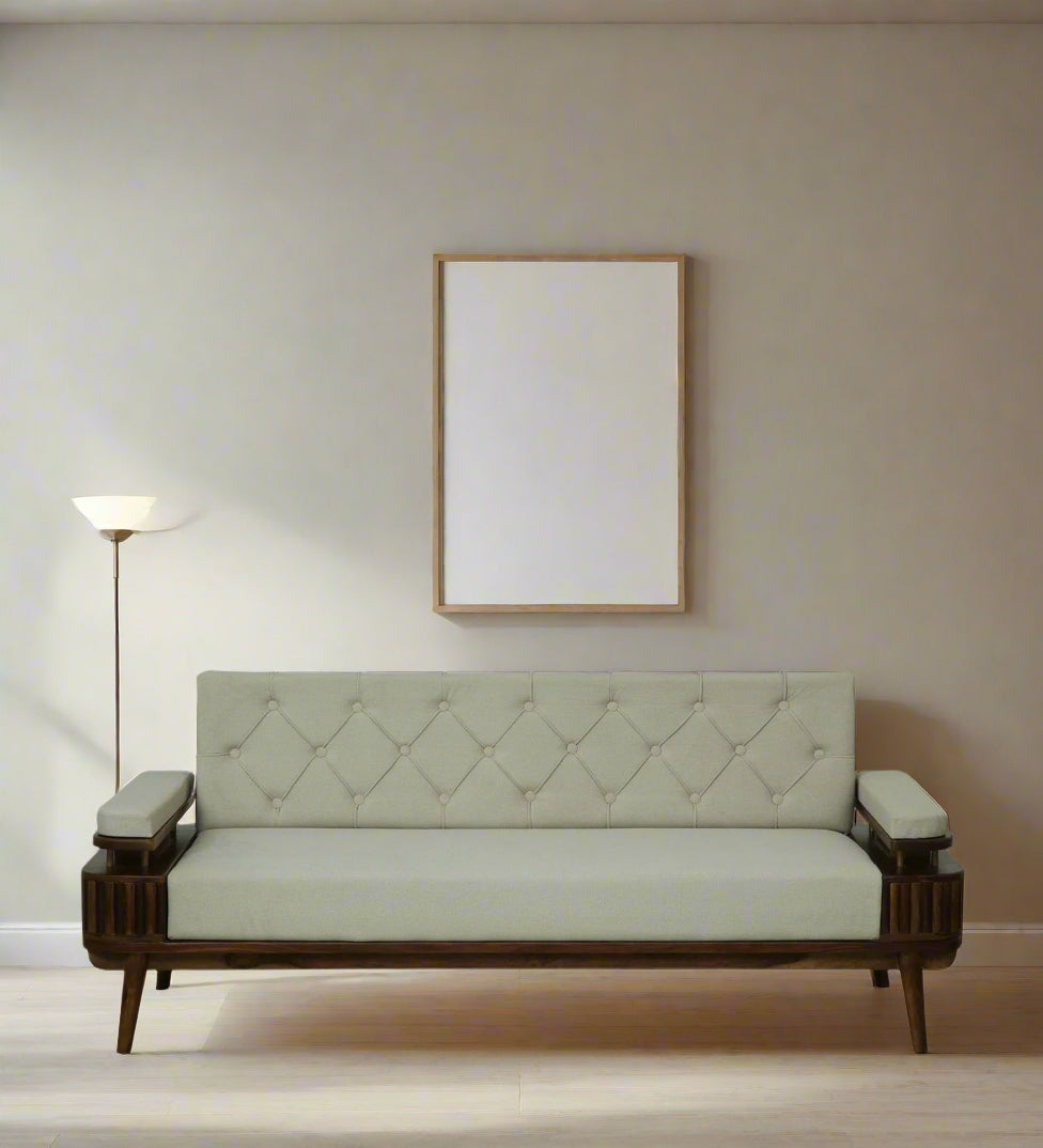 Seravu Sheesham Wood 3 Seater Sofa In Beige Colour