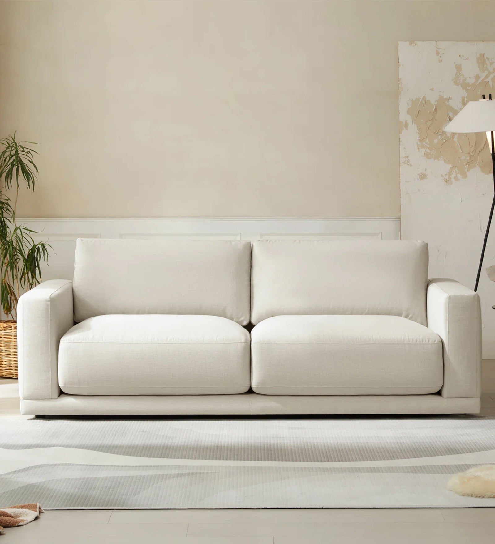 Esha Fabric 3 Seater Sofa In Ivory Cream Colour