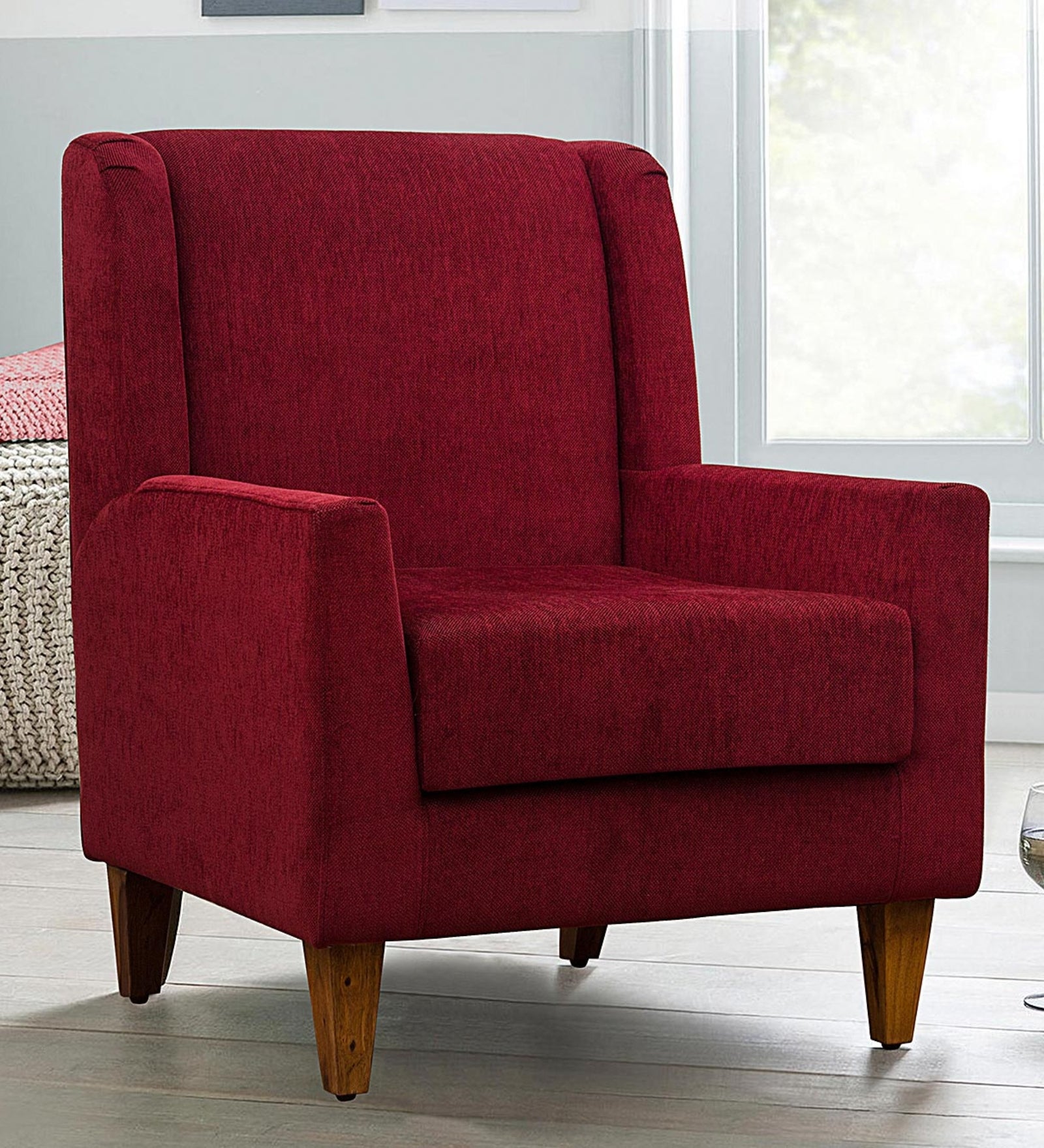Maya Fabric Accent Chair in Blood Maroon Colour