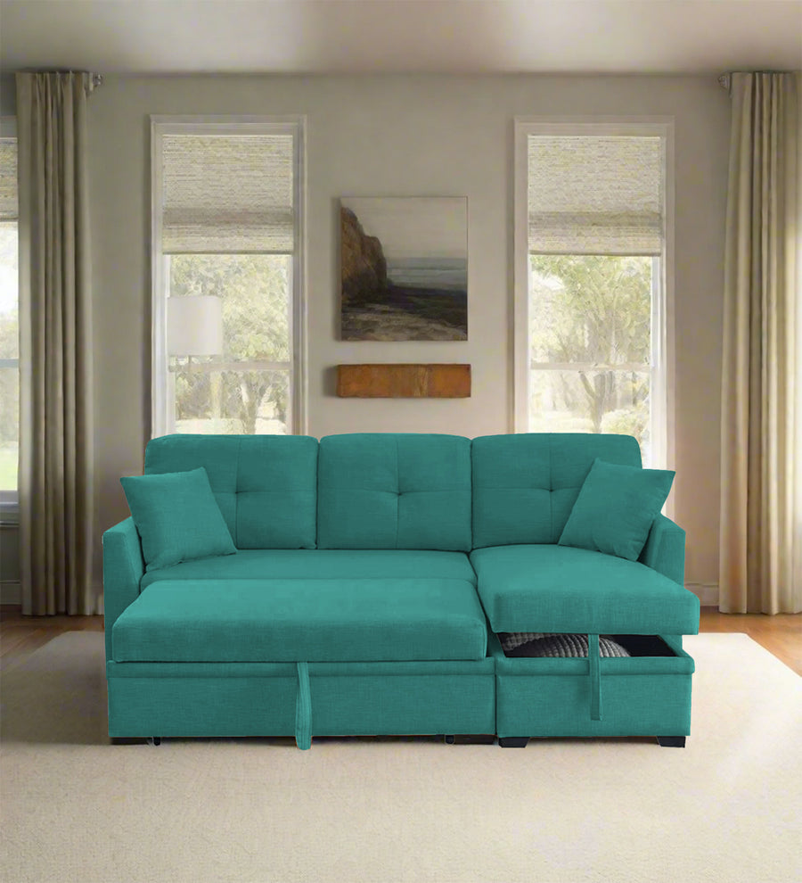 Jody  3 Seater Pull Out  Cum Bed Fabric Sofa - Sea Green by Febonic Living