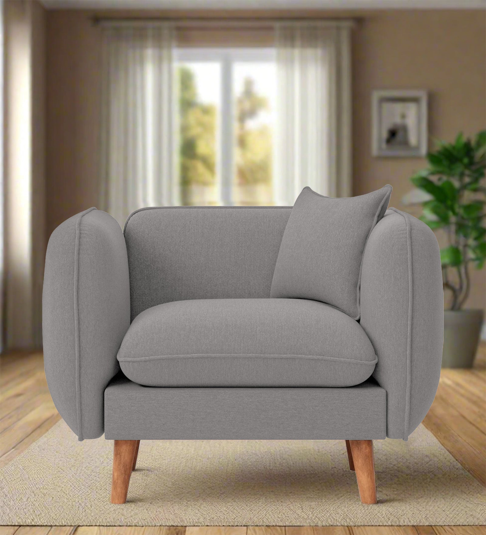Reva Fabric 1 Seater Sofa In  Silver Grey Colour - Febonic Living