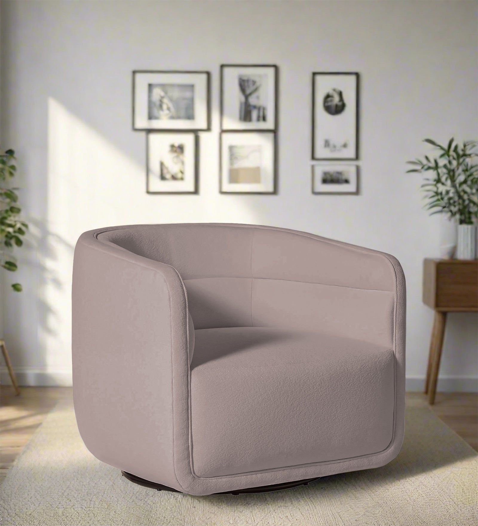 Ria Fabric Swivel Chair in Almond Beige Colour