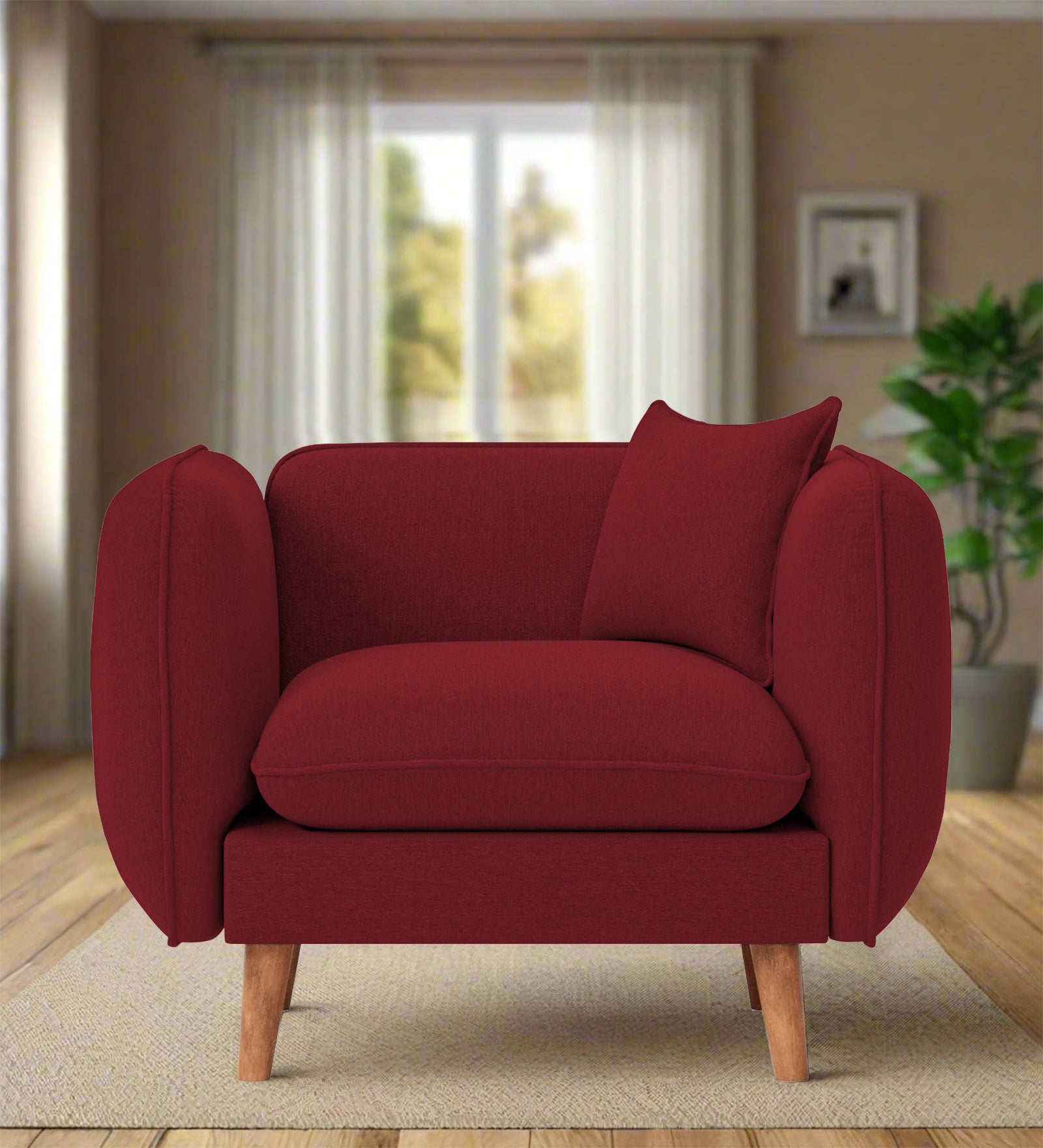 Reva Fabric 1 Seater Sofa In  Chilli Red Colour - Febonic Living