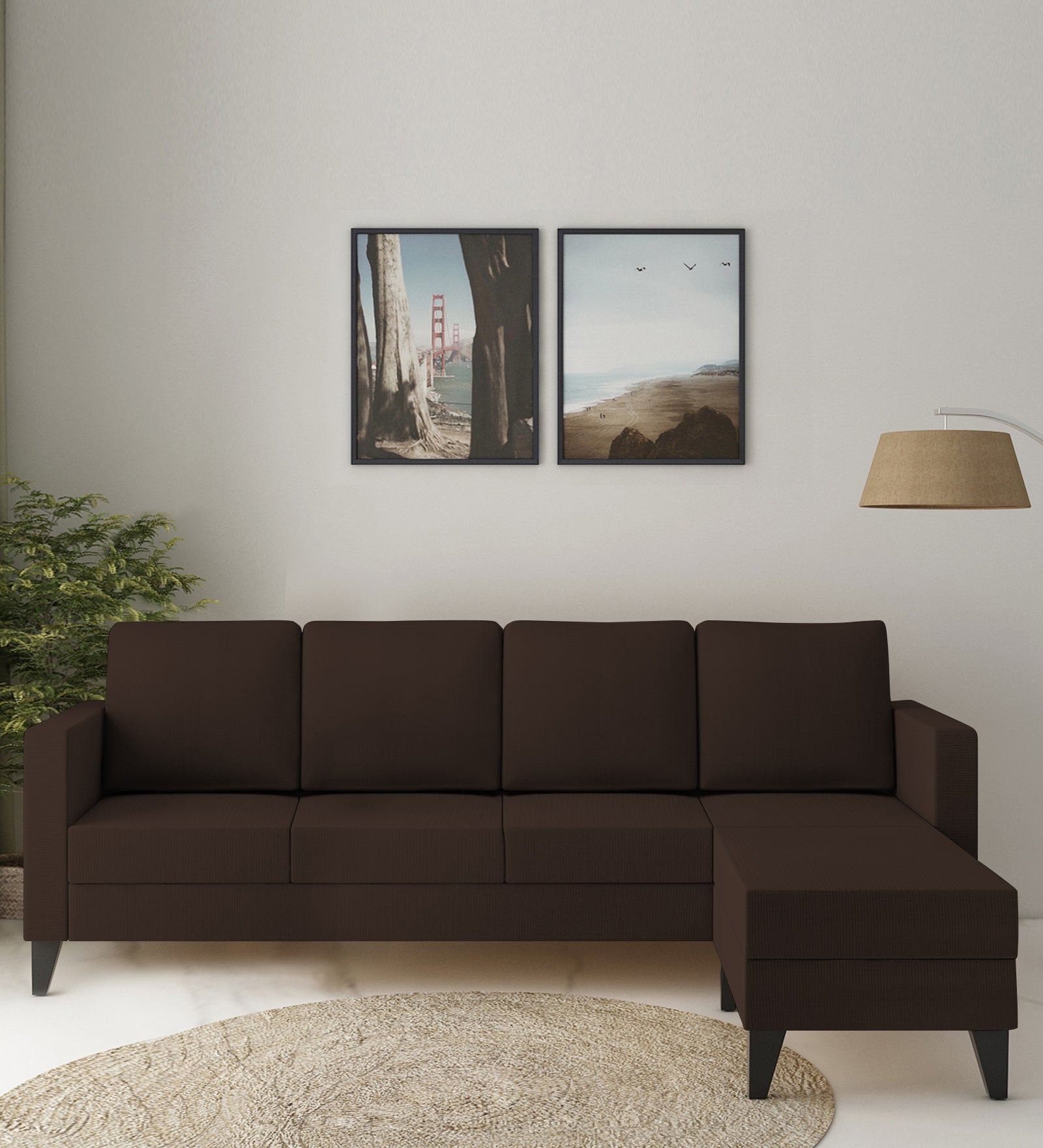 Nori Fabric LHS Sectional Sofa (3 + Lounger) In Cidar Brown Colour