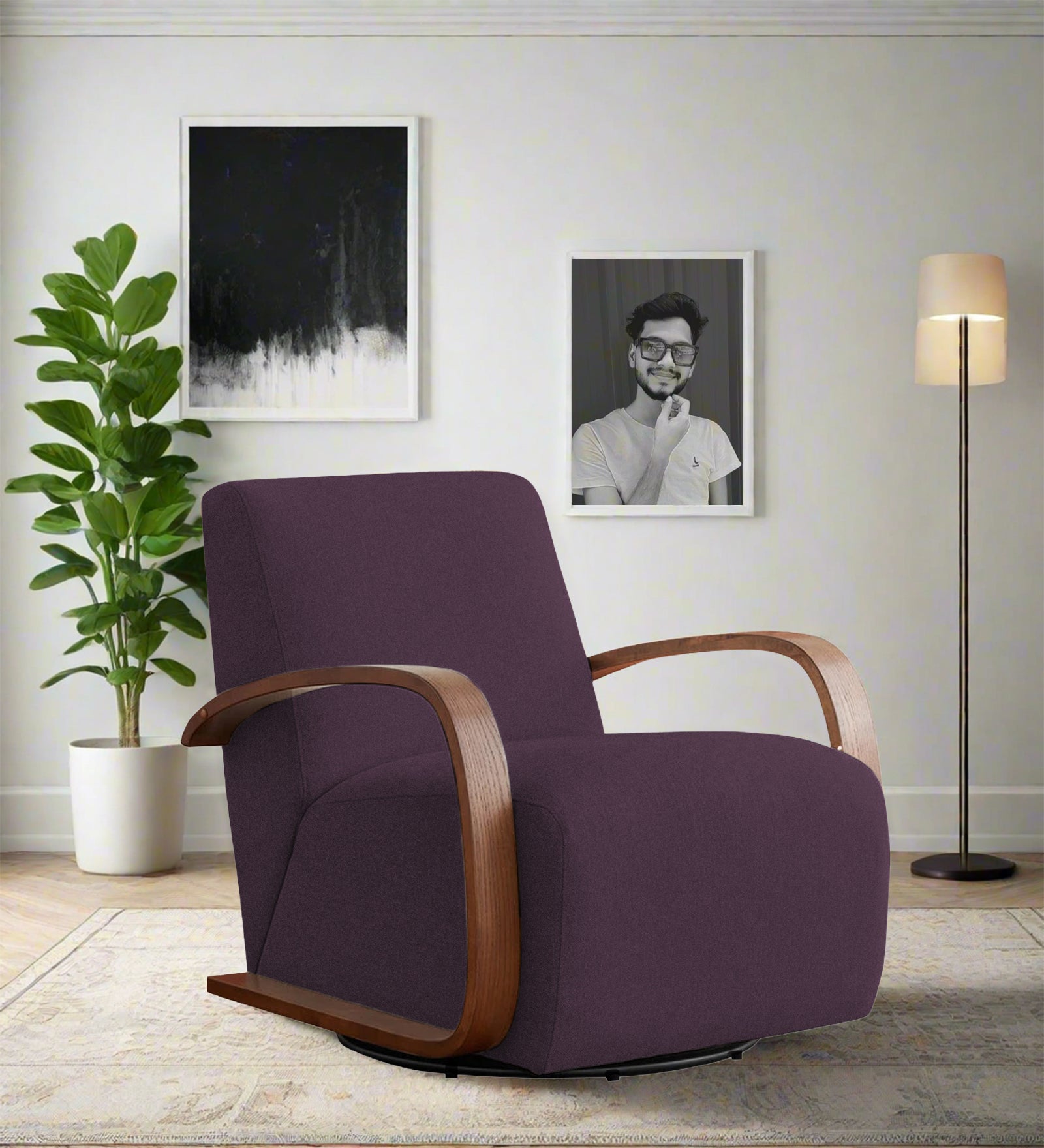 Balma Fabric Swivel Chair in Greek Purple Colour