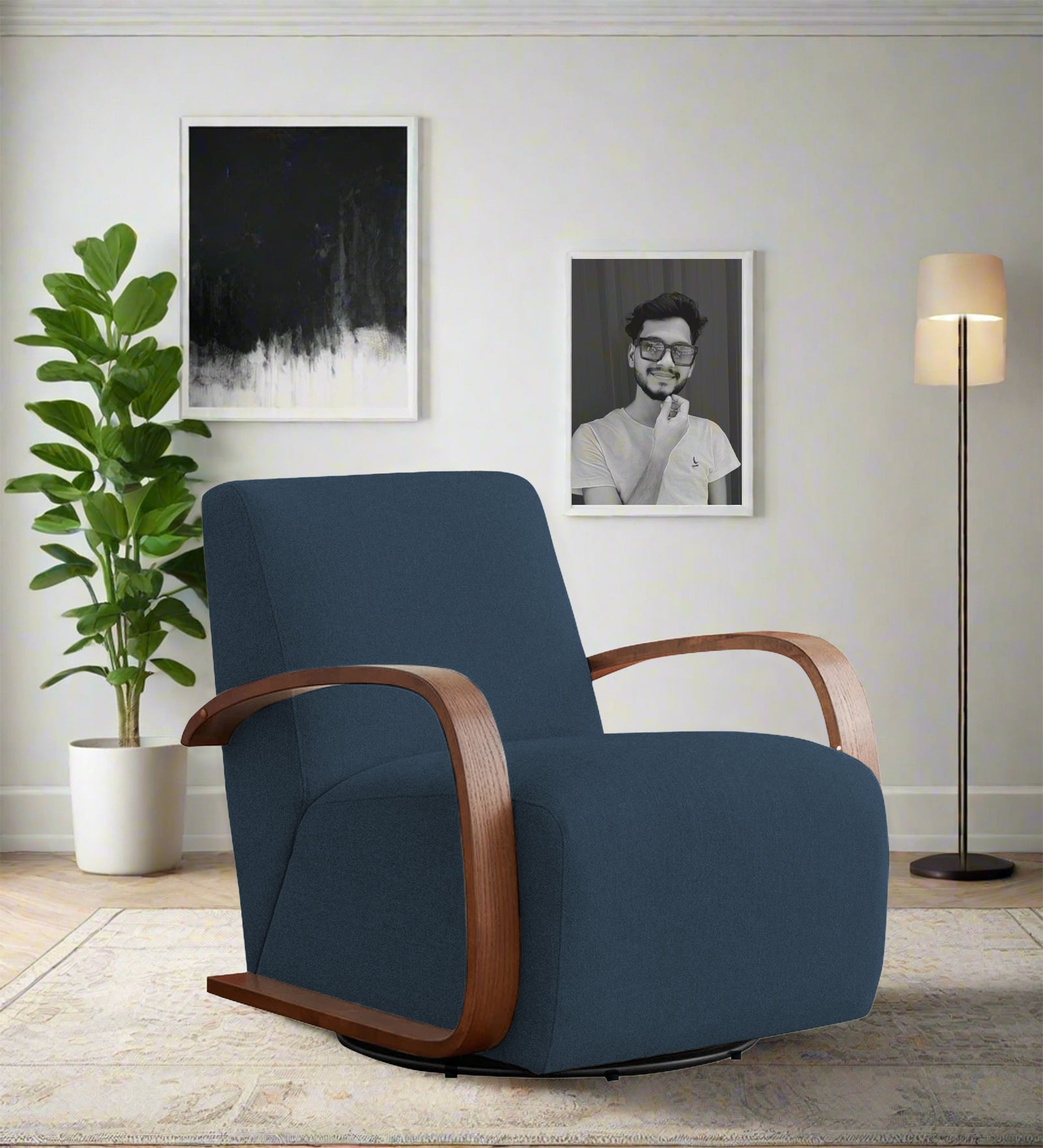 Balma Fabric Swivel Chair in Light Blue Colour