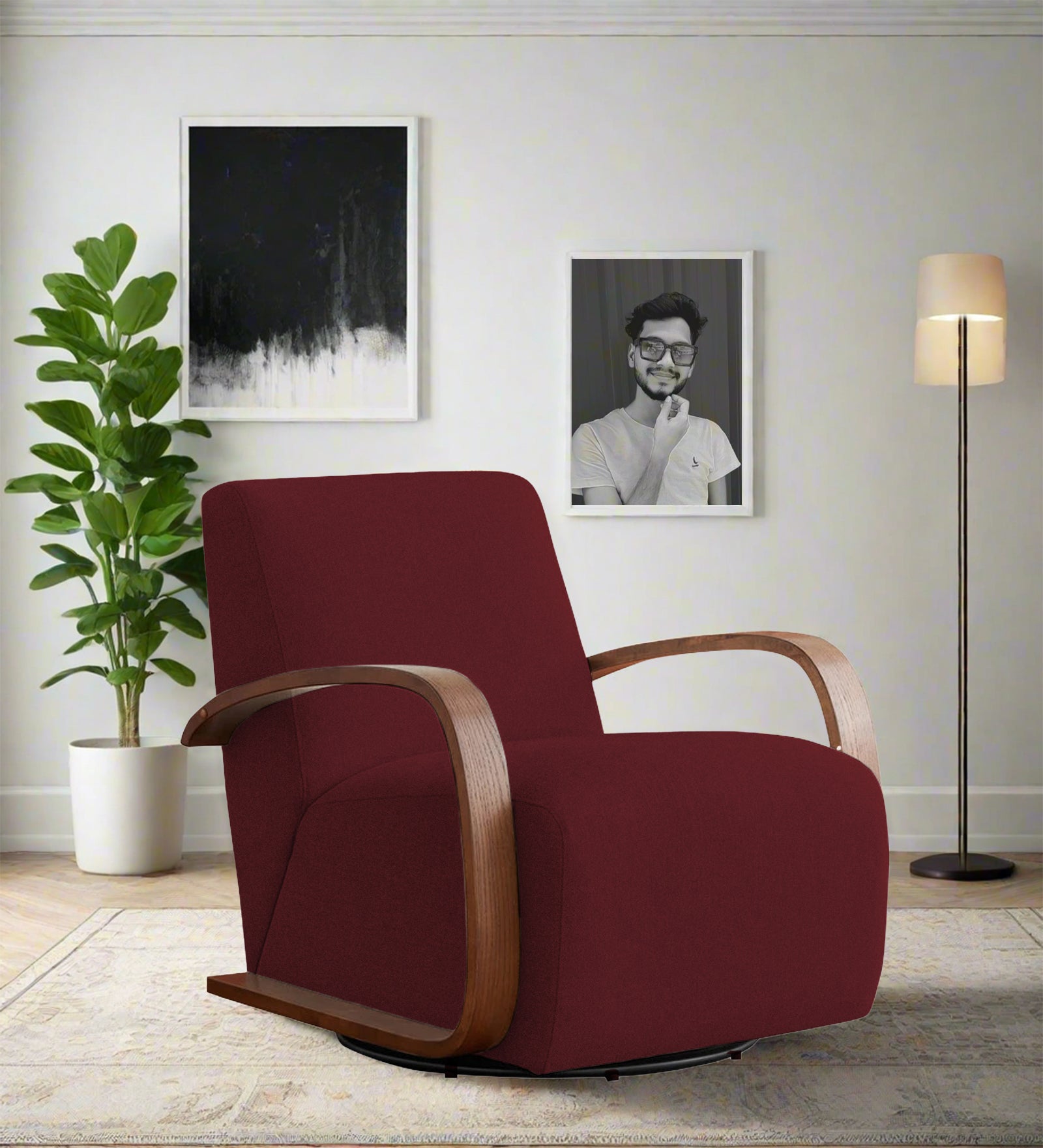 Balma Fabric Swivel Chair in Blood Maroon Colour