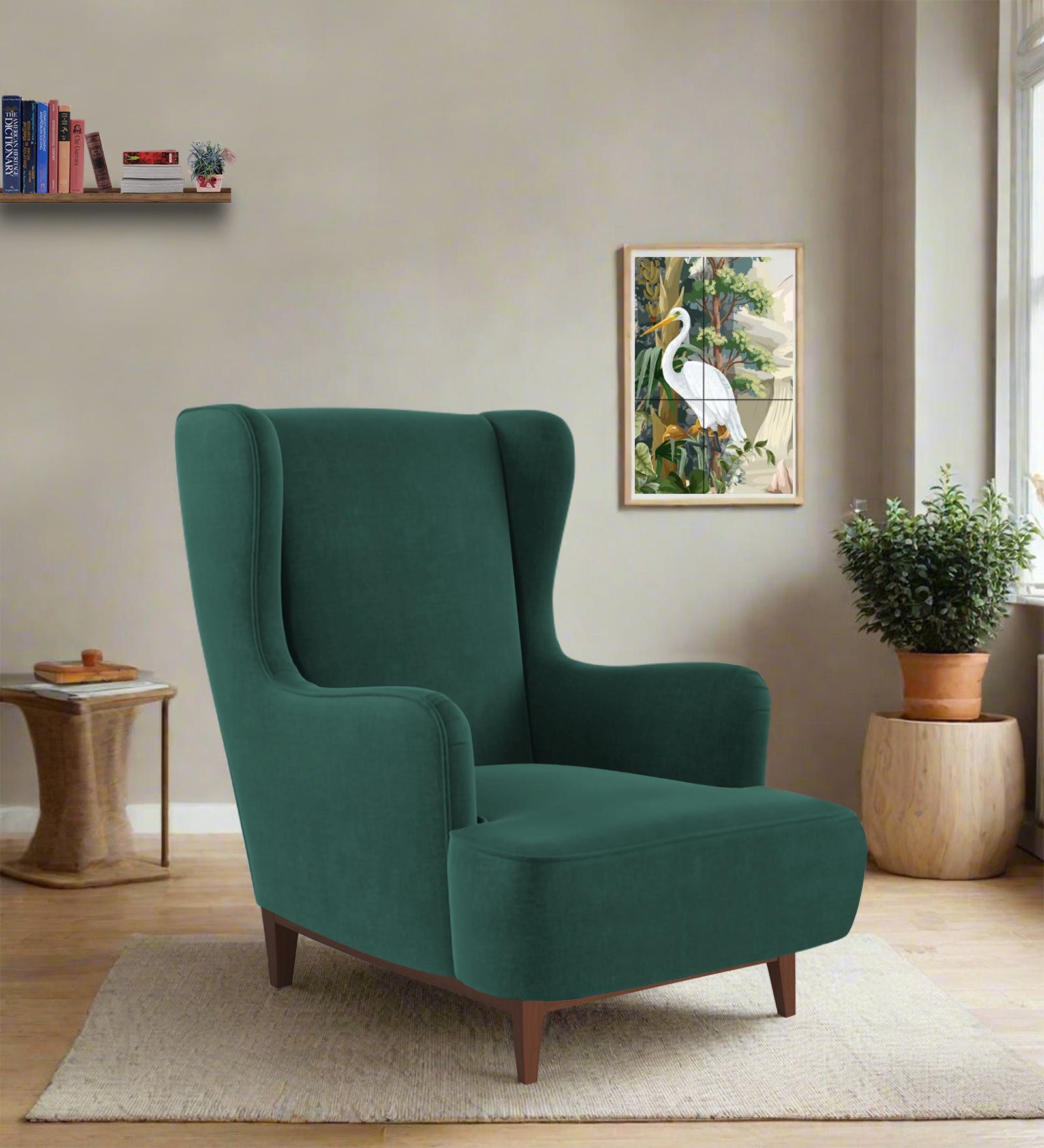 Suri Velvet 1 Seater Wing Chair in Amazon Green Colour