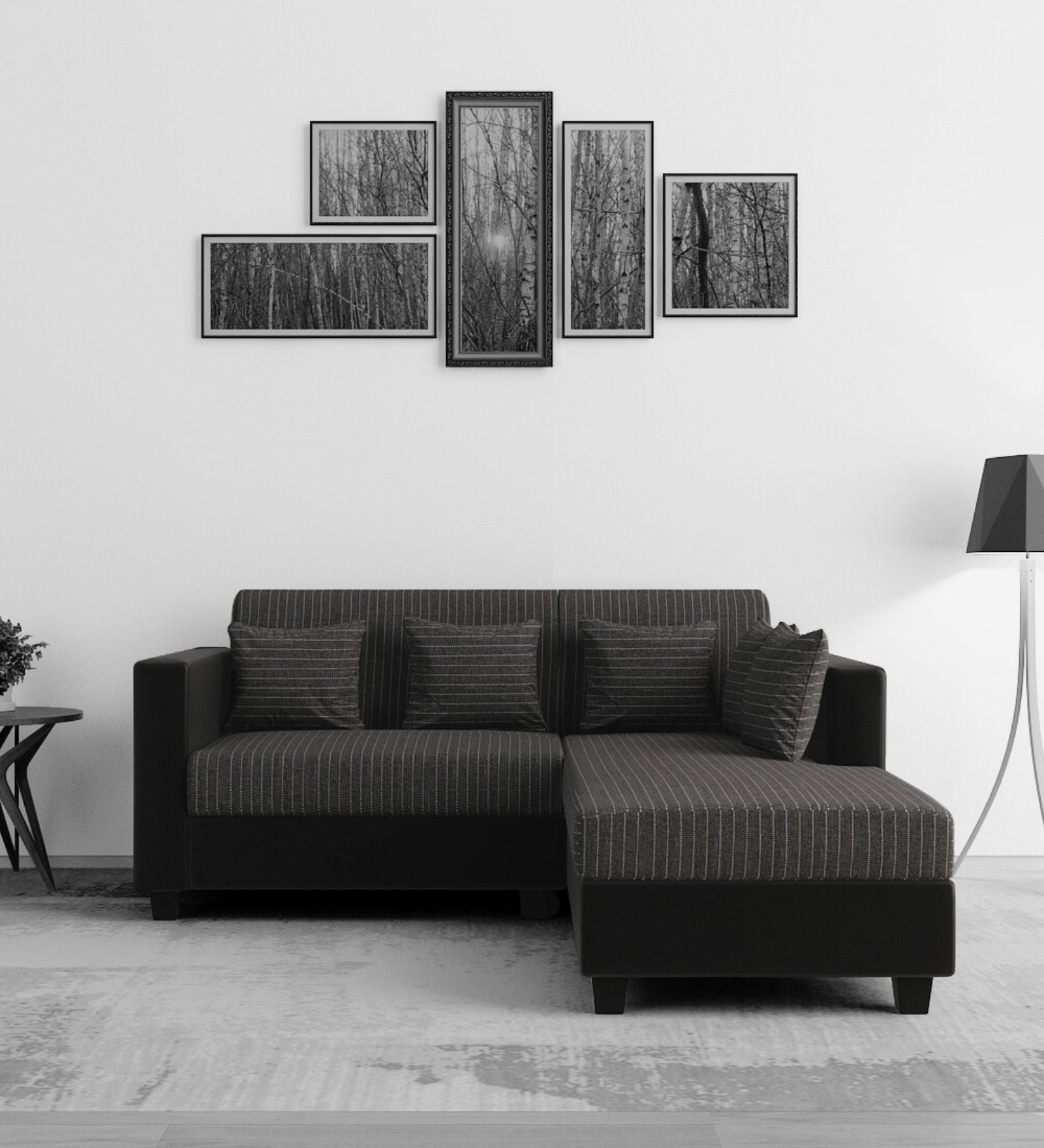 Baley Fabric LHS Sectional Sofa (2 + Lounger) In Lama Black Colour