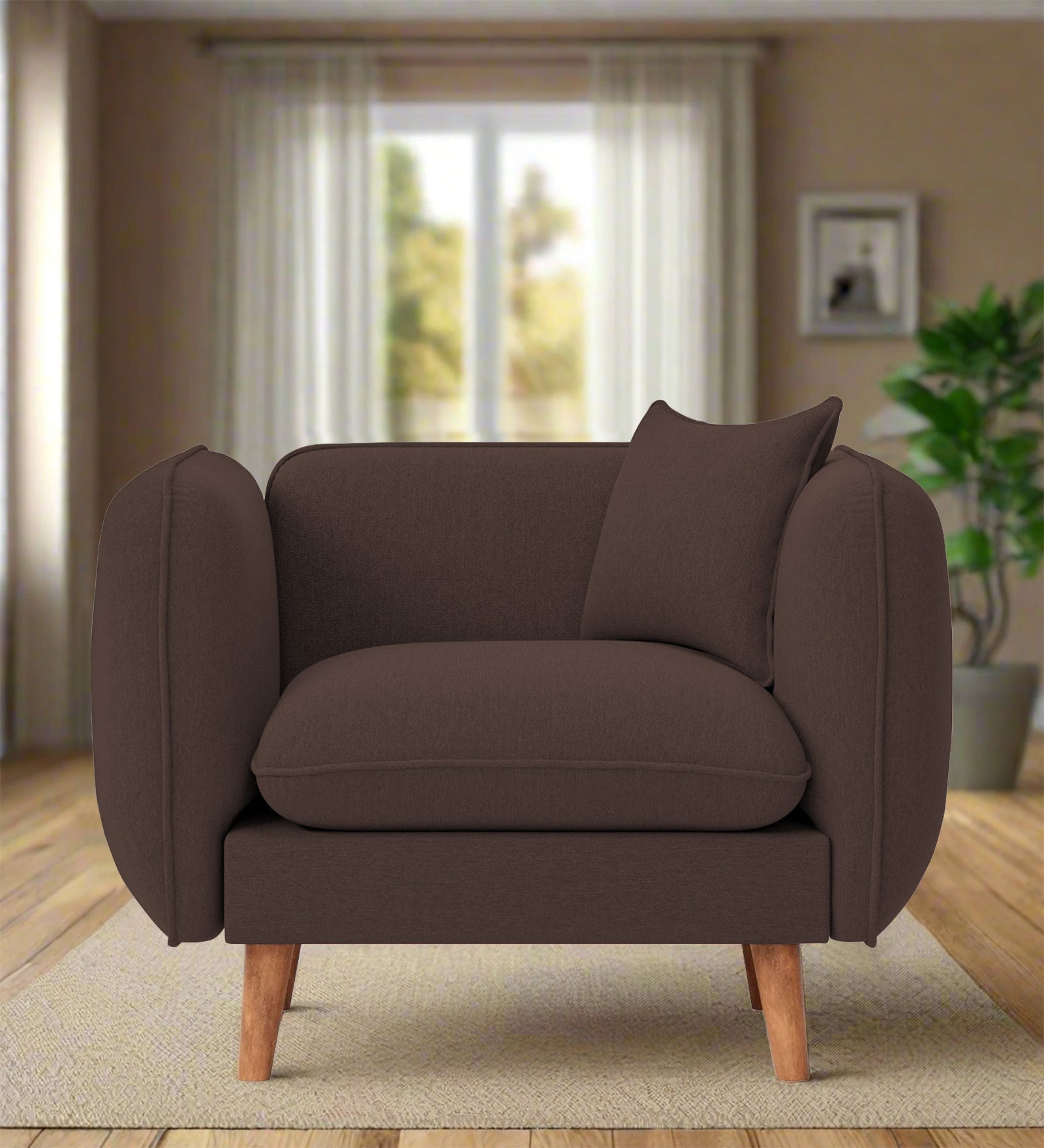 Reva Fabric 1 Seater Sofa In  Caramel Brown Colour - Febonic Living