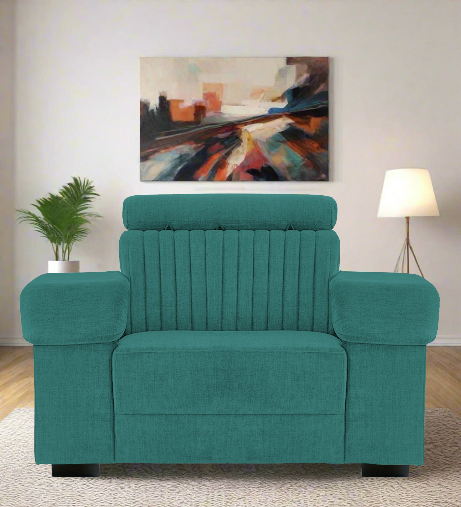 Draco Fabric 1 Seater Sofa In Sea Green Colour