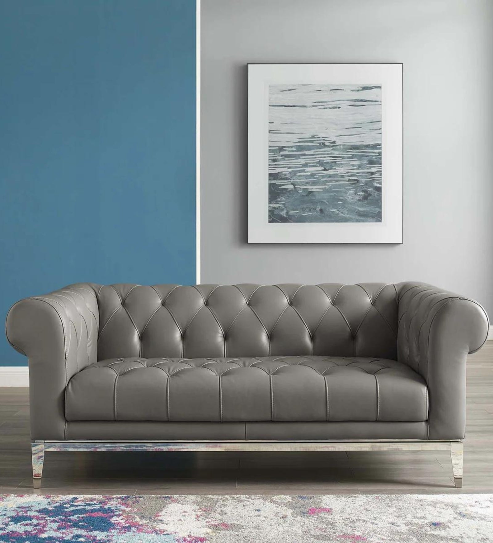 Mickey Leatherette 2 Seater Sofa in Light Grey Colour