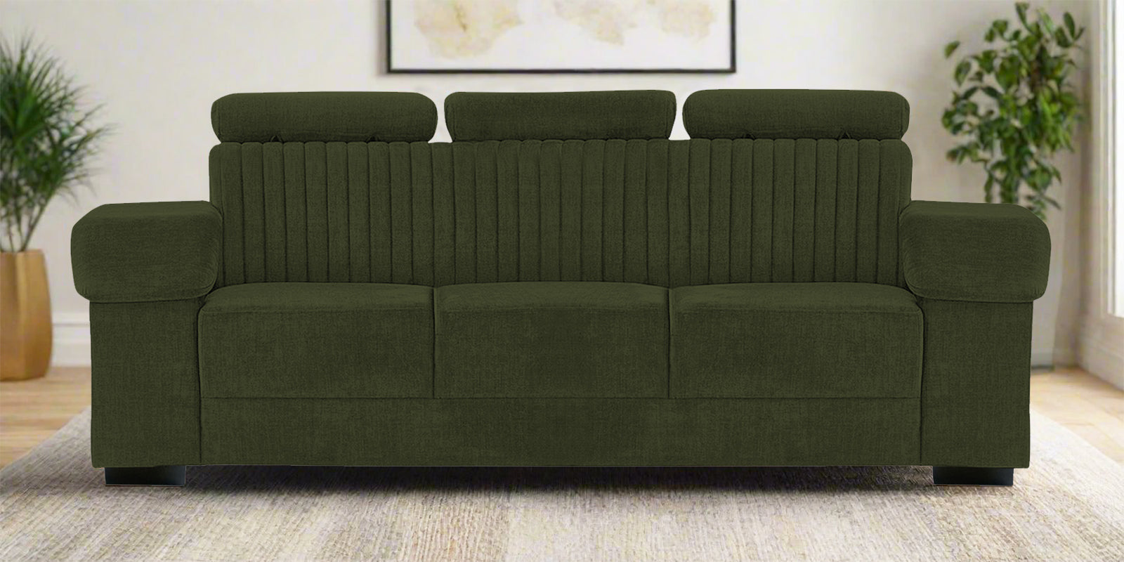 Draco Fabric 3 Seater Sofa In Olive Green Colour - Febonic Living