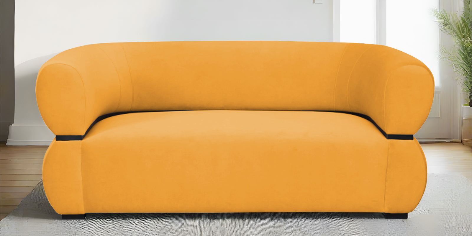 Kula Velvet 2 Seater Sofa In Safforn Yellow Colour