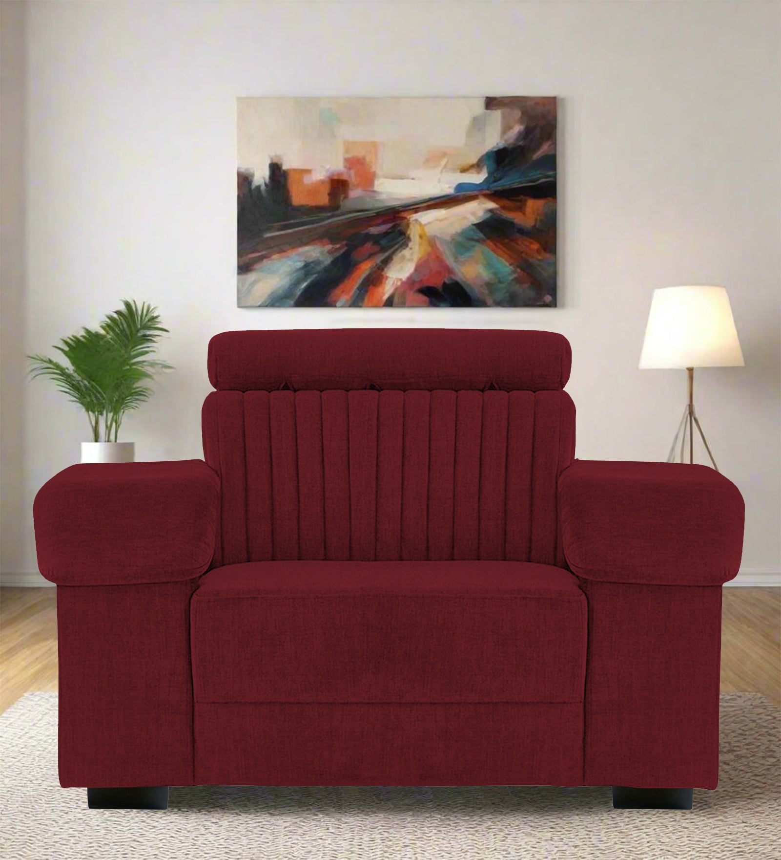 Draco Fabric 1 Seater Sofa In Blood Maroon Colour