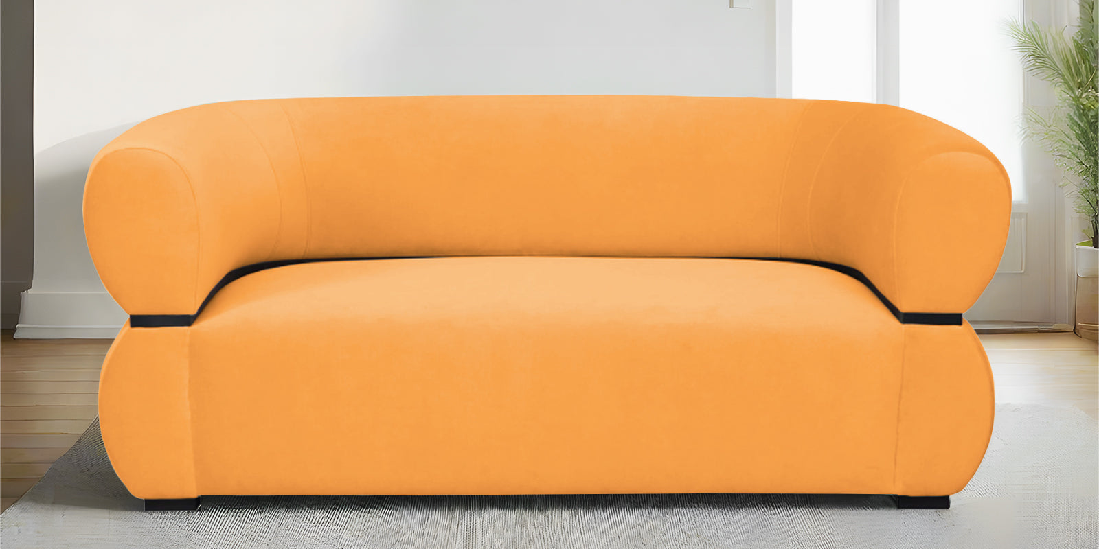 Kula Velvet 2 Seater Sofa In Tangerine Orange Colour