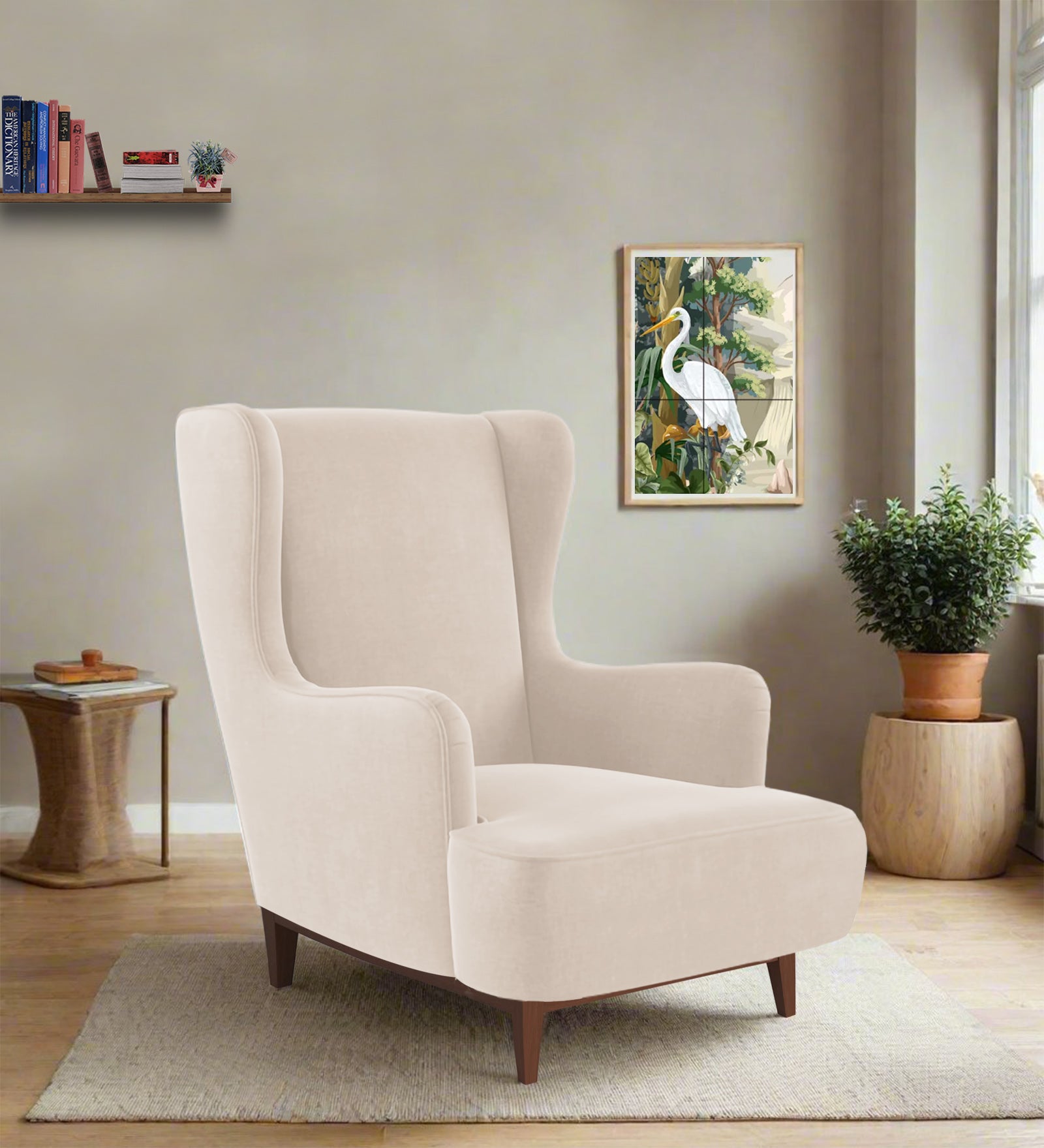 Suri Velvet 1 Seater Wing Chair  in Camel Beige Colour