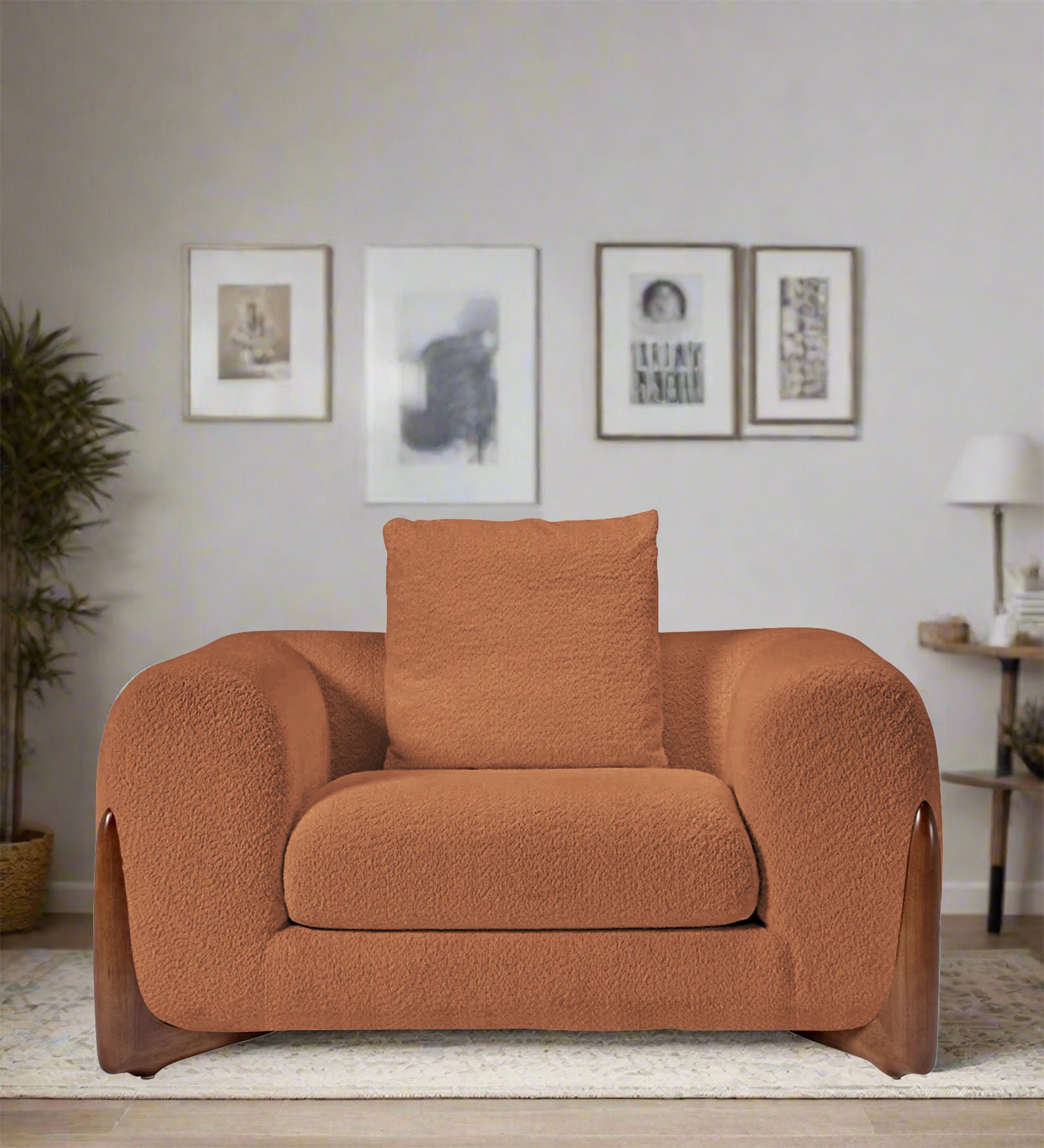 Boko Boucle 1 Seater Sofa In Light Orange  Colour - Febonic Living