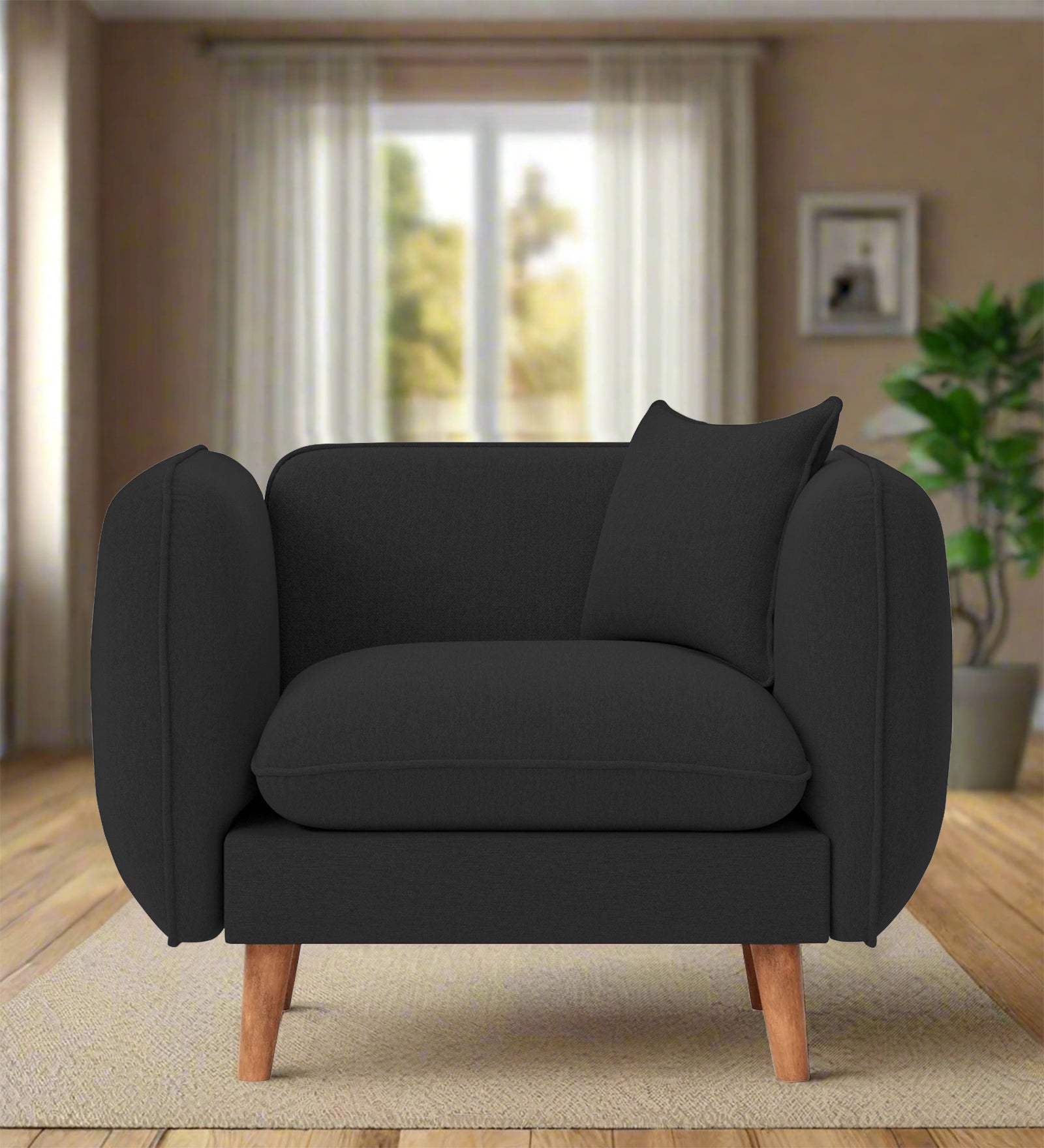 Reva Fabric 1 Seater Sofa In  Bitter Black Colour - Febonic Living