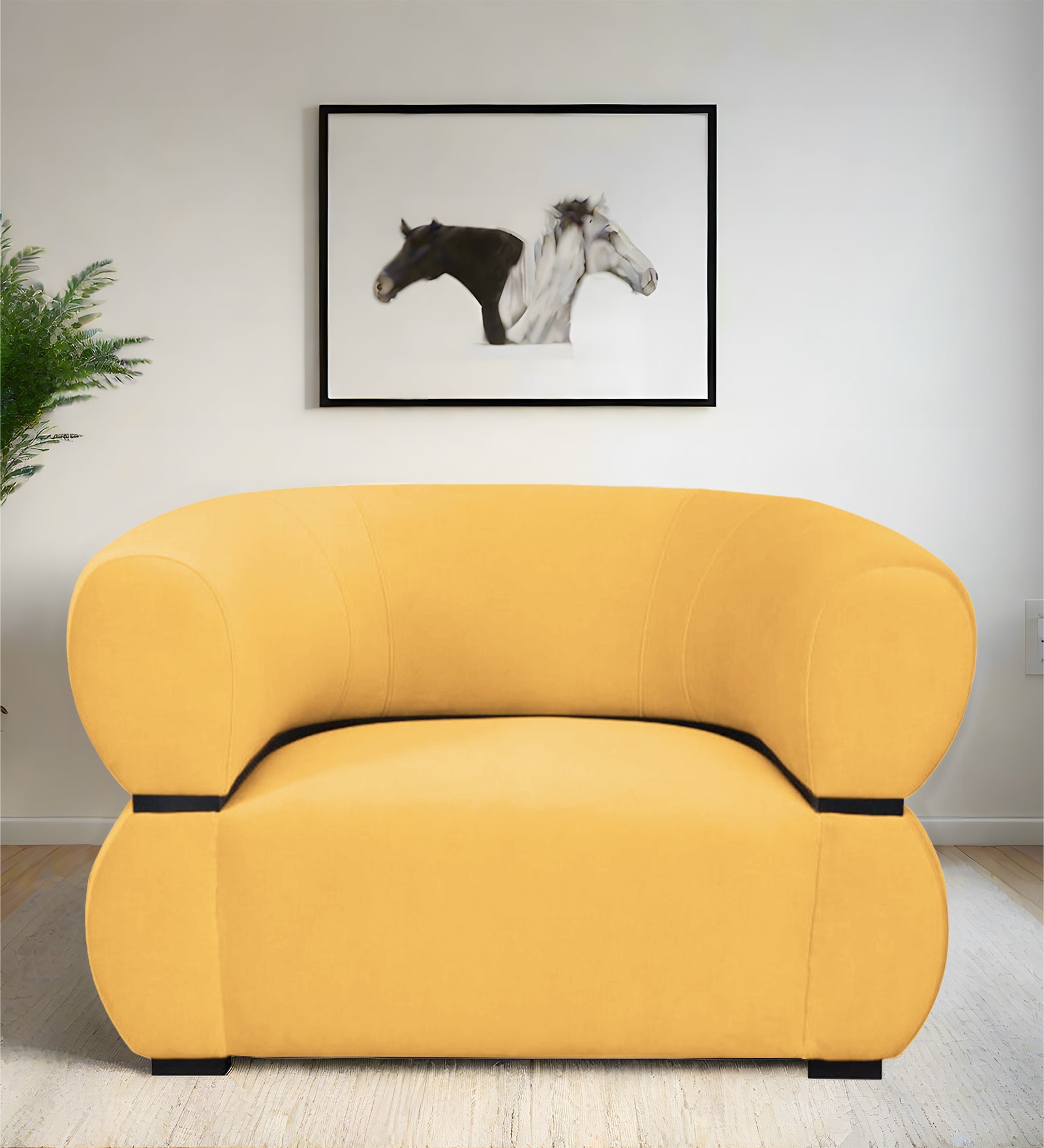 Kula Velvet 1 Seater Sofa In Turmeric Yellow Colour