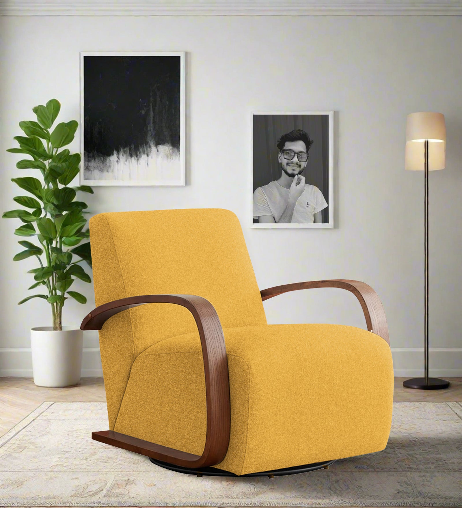 Balma Fabric Swivel Chair in Bold Yellow Colour