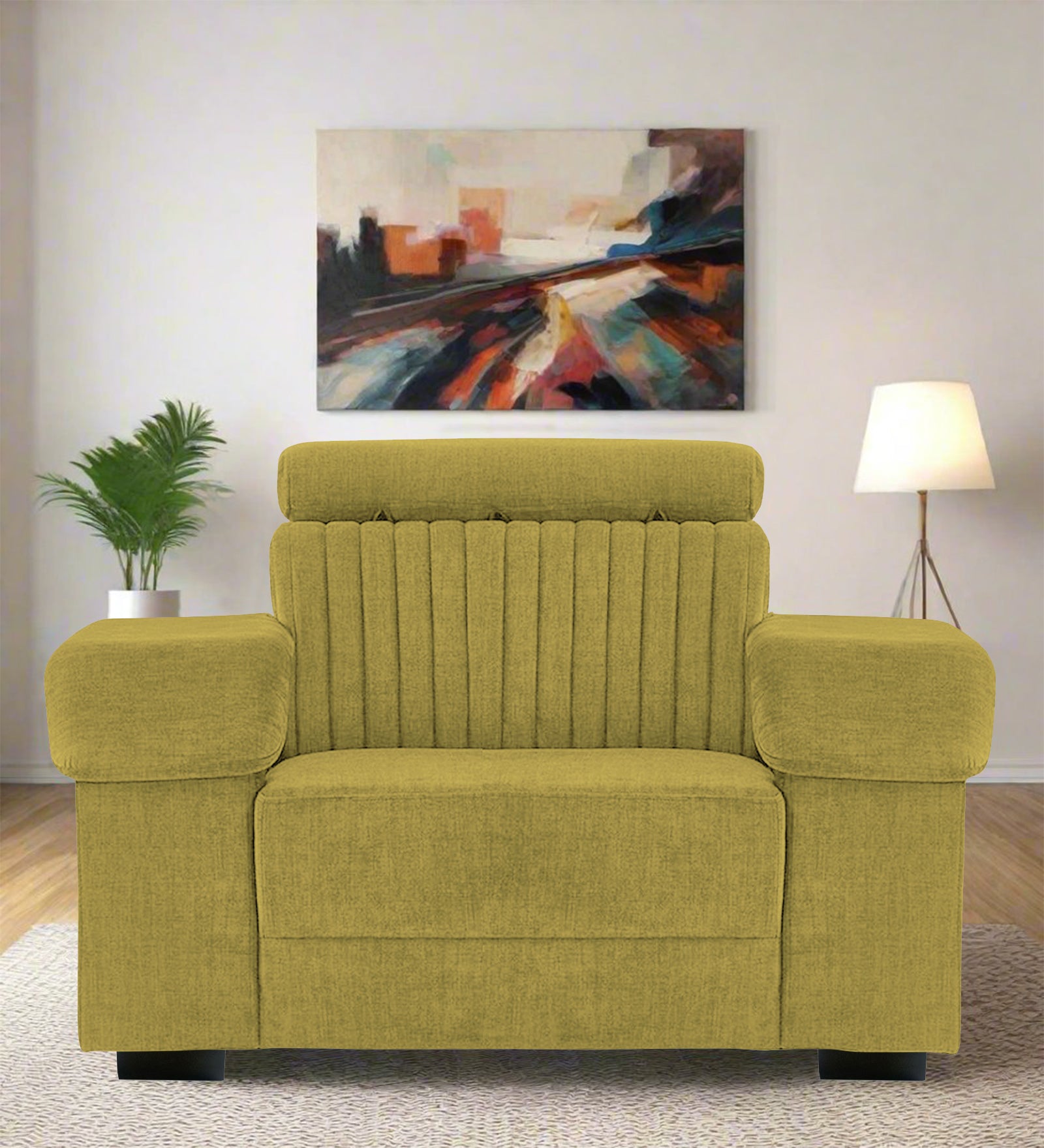 Draco Fabric 1 Seater Sofa In Parrot Green Colour