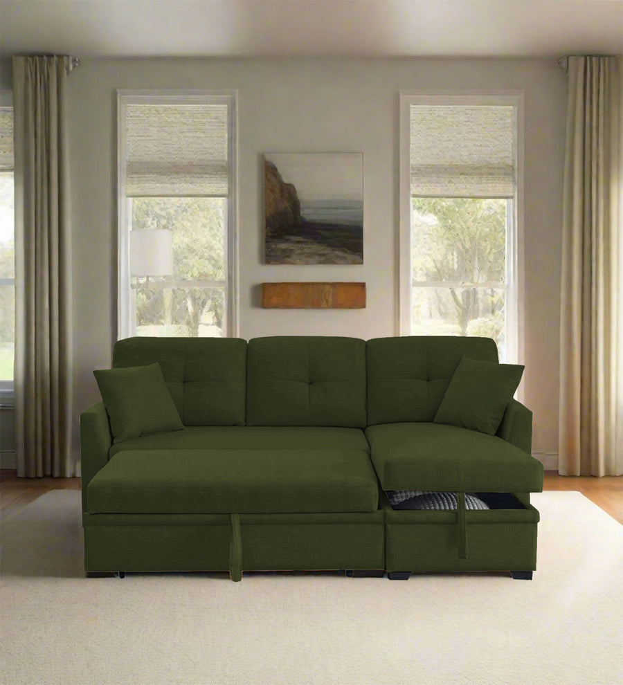 Jody  3 Seater Pull Out  Cum Bed Fabric Sofa - Olive Green by Febonic Living