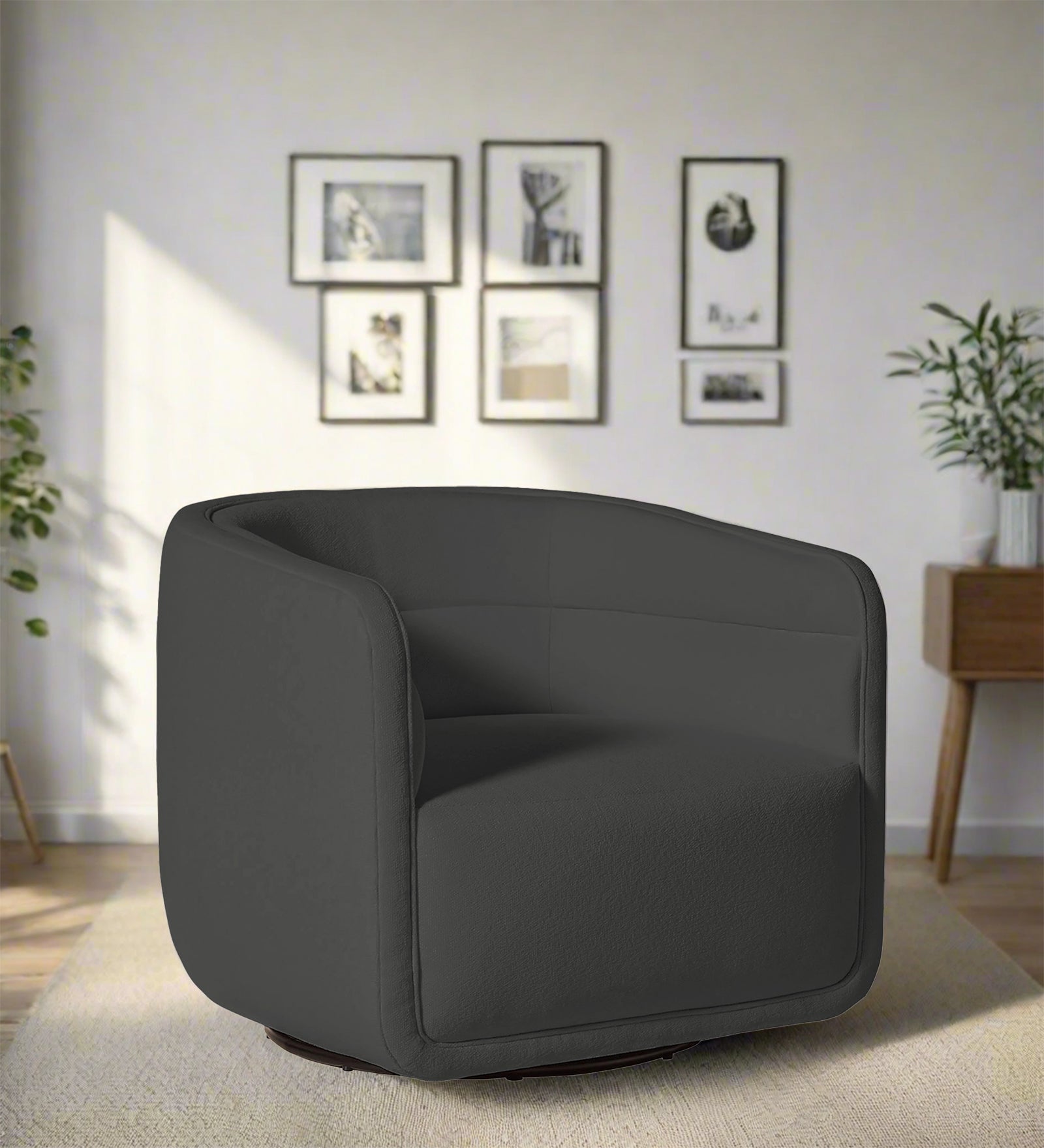 Ria Fabric Swivel Chair in Stone Grey Colour