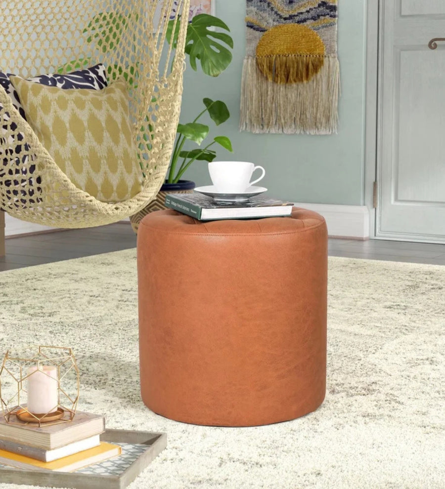 Muddy Leatherette Pouffe - Cinnamon Brown by Febonic Living