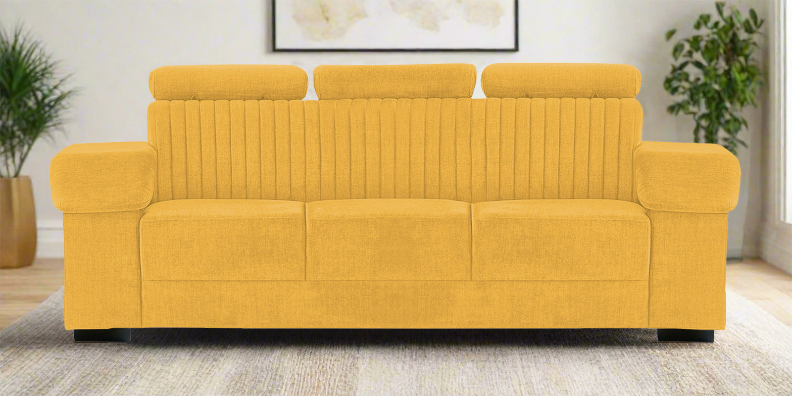 Draco Fabric 3 Seater Sofa In Bold Yellow Colour - Febonic Living