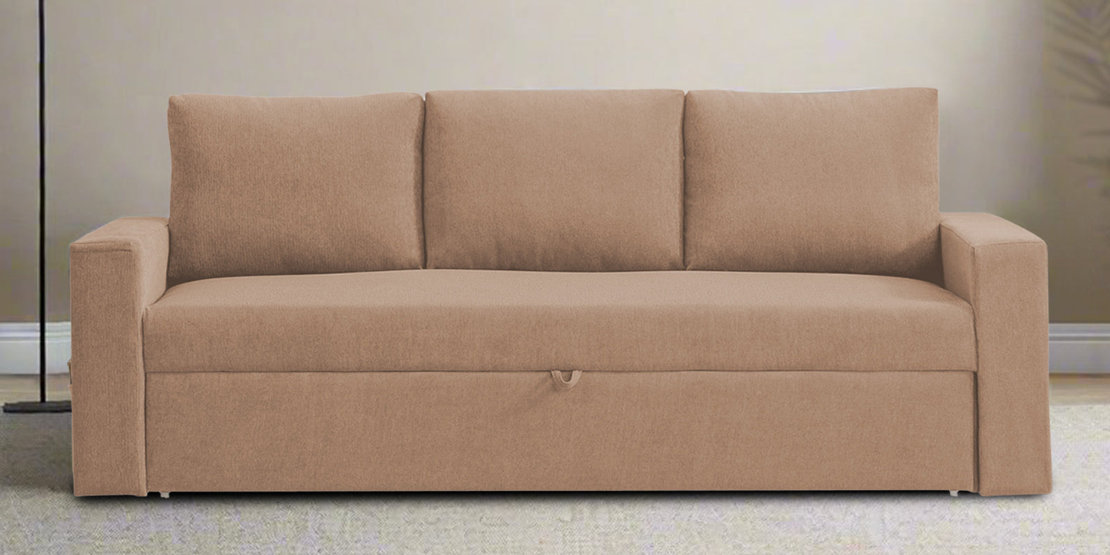 Kara Fabric 3 Seater Pull Out Sofa Cum Bed in Cosmic Beige Colour