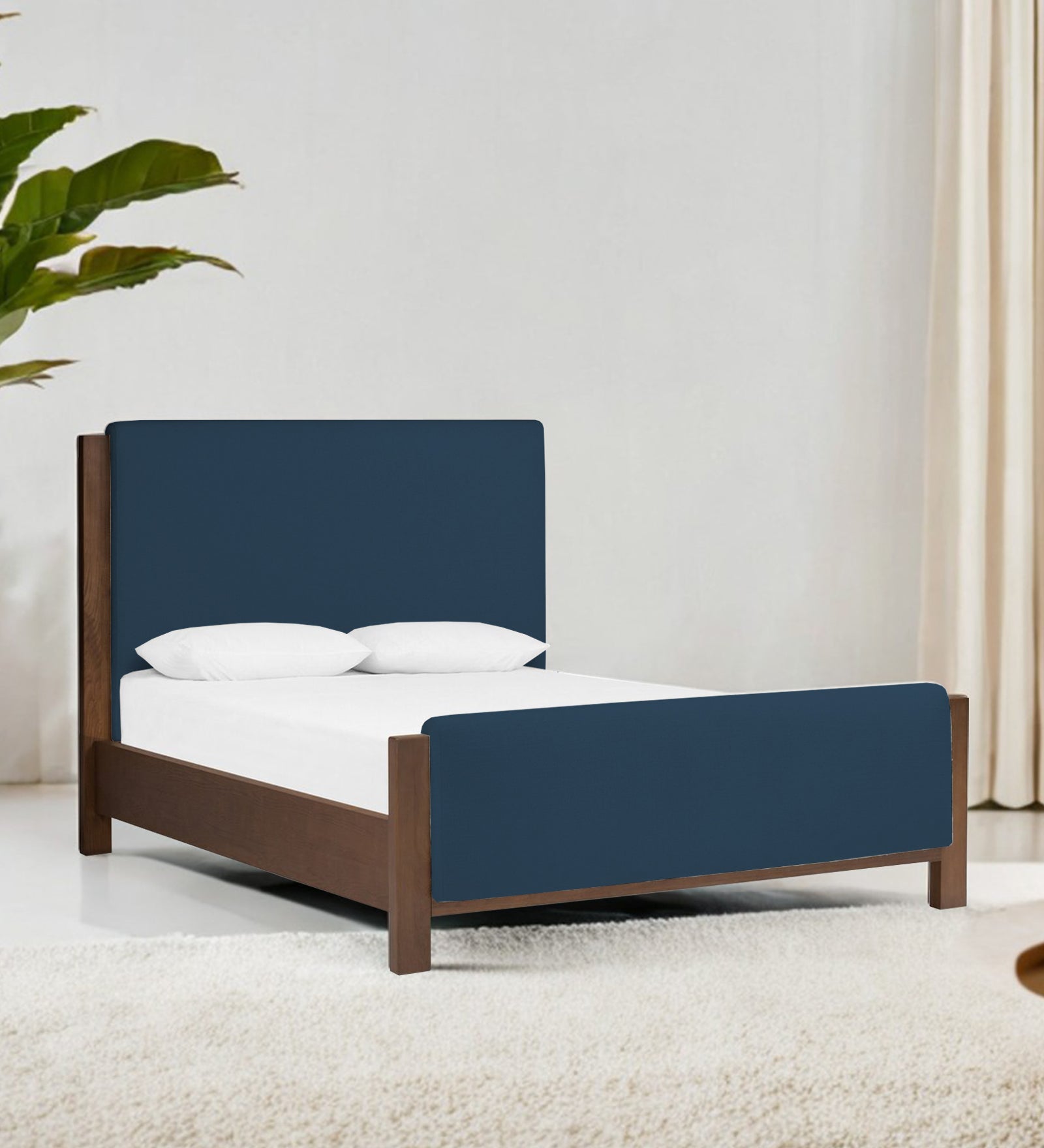 Zoro Boucle Fabric King Size Bed in Classic Blue Colour - Febonic Living