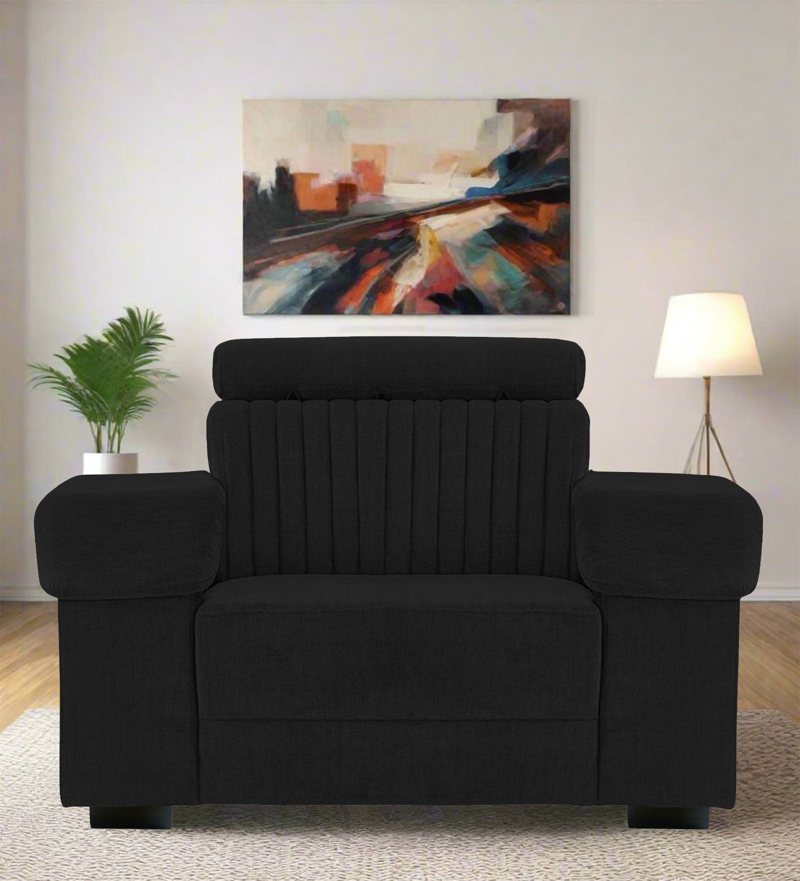 Draco Fabric 1 Seater Sofa In Zed Black Colour