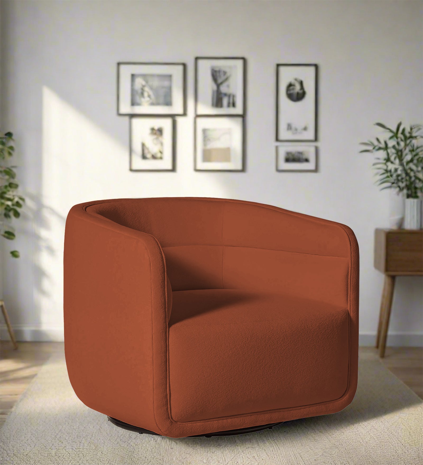 Ria Fabric Swivel Chair in Royal Orange Colour