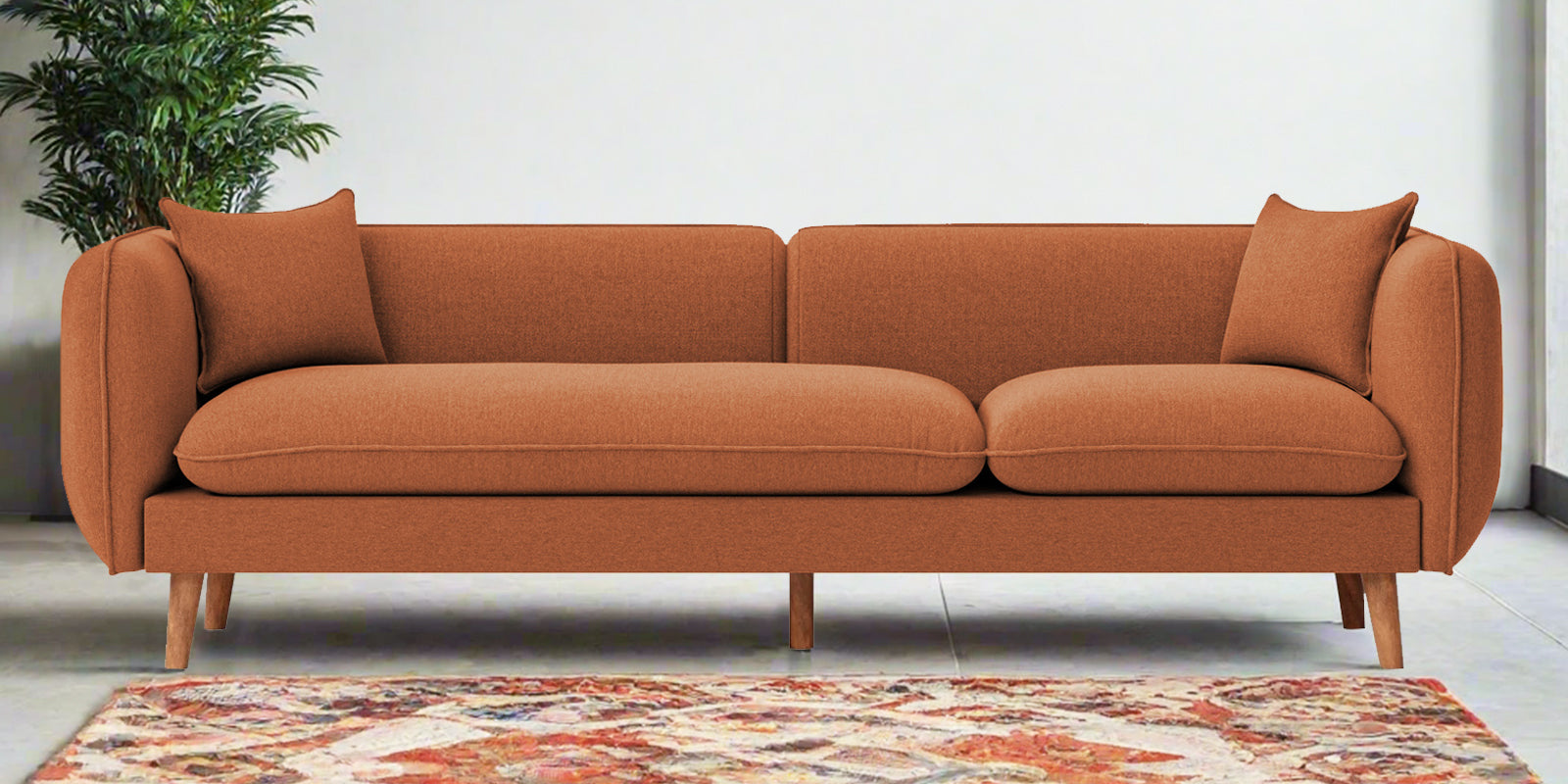 Reva Fabric 3 Seater Sofa In Safforn Orange Colour