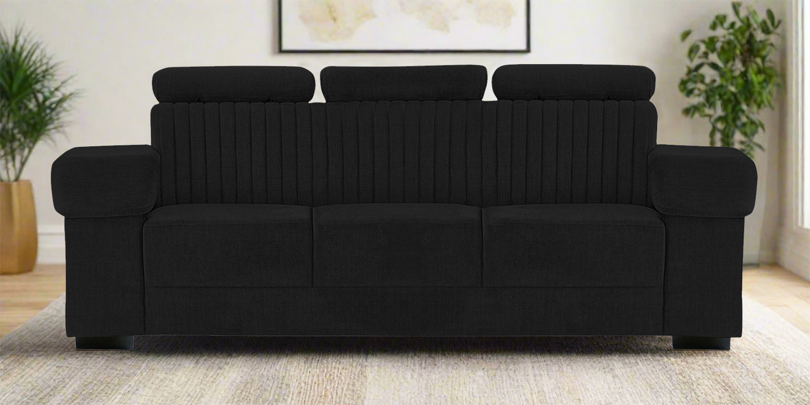 Draco Fabric 3 Seater Sofa In Zed Black Colour - Febonic Living