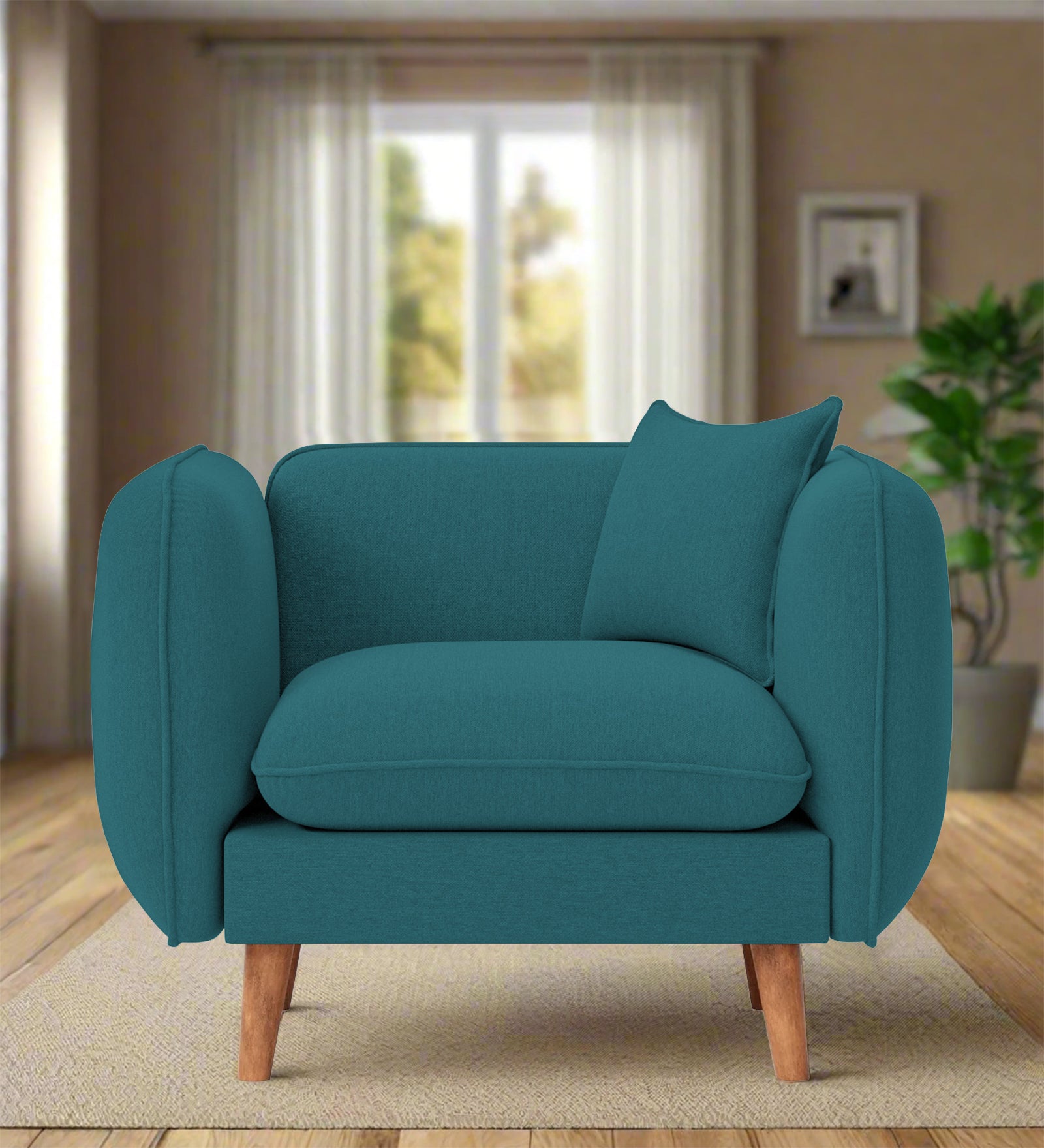 Reva Fabric 1 Seater Sofa In  Water Blue Colour - Febonic Living