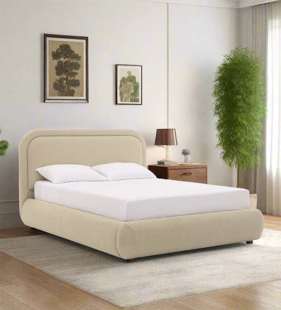 Nemo Boucle Upholstered King Size Bed - Shell White by Febonic Living