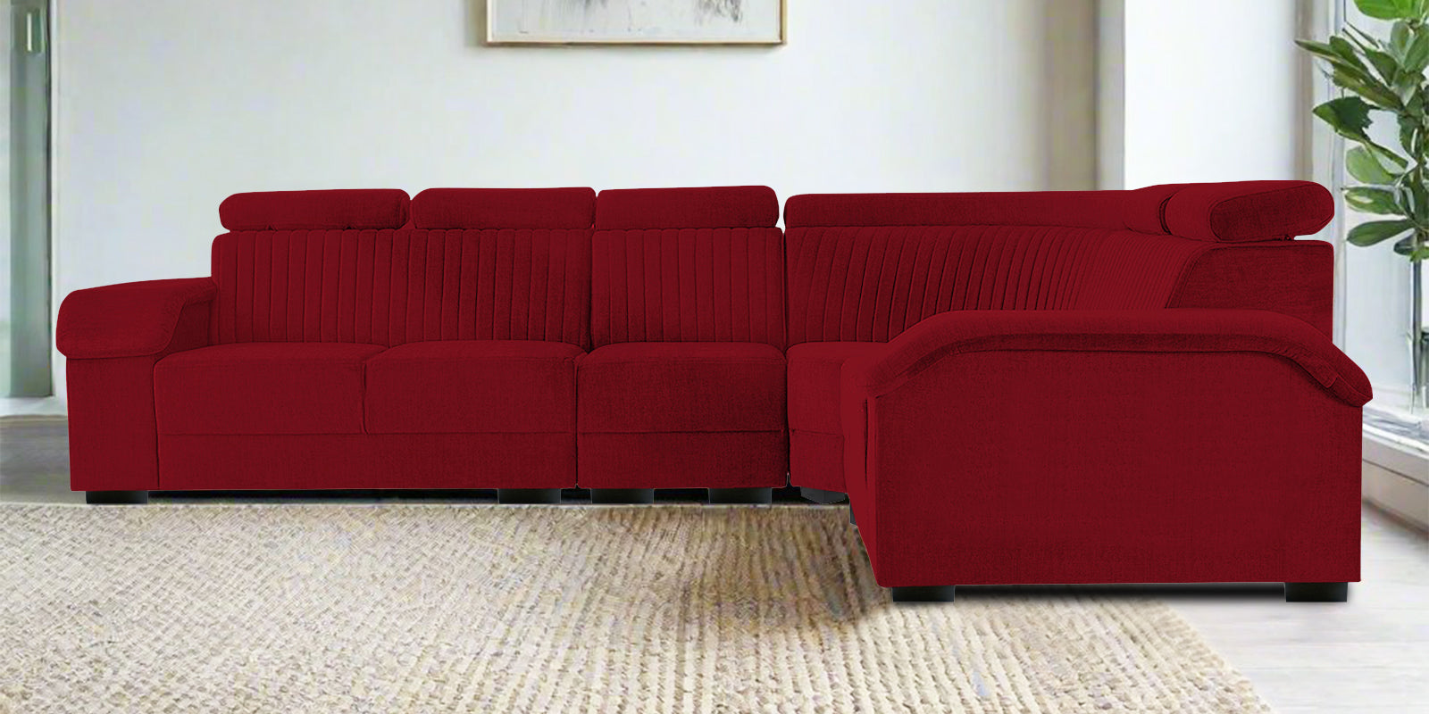 Draco Fabric 6 Seater Corner Sofa In Ruby Red Colour