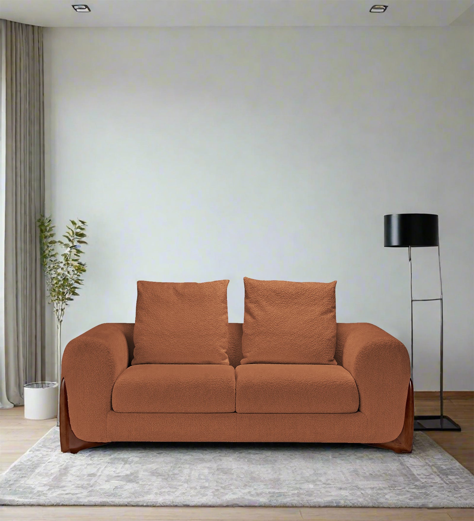 Boko Boucle 2 Seater Sofa In Light Orange Colour - Febonic Living