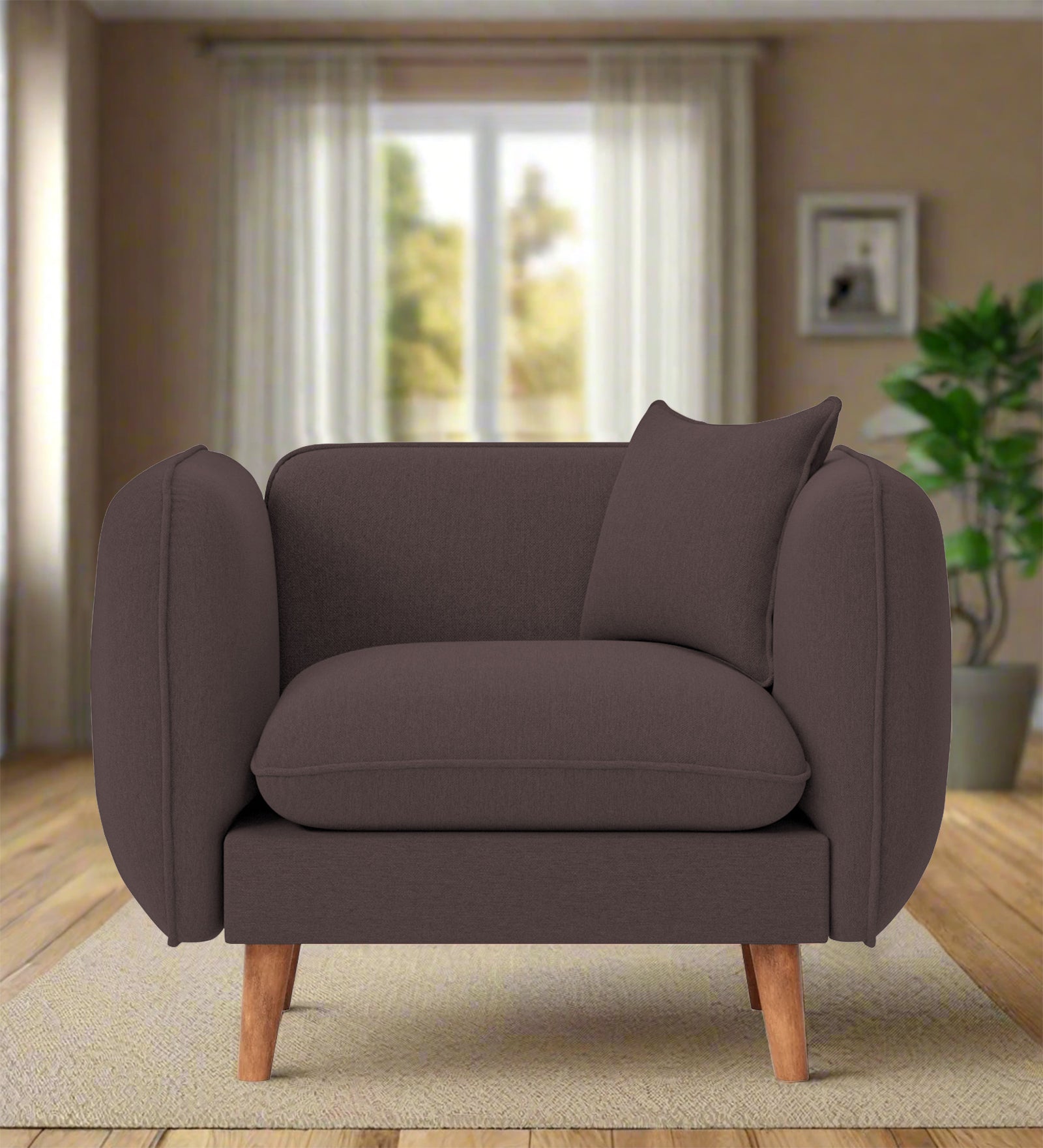 Reva Fabric 1 Seater Sofa In  Night Brown Colour - Febonic Living