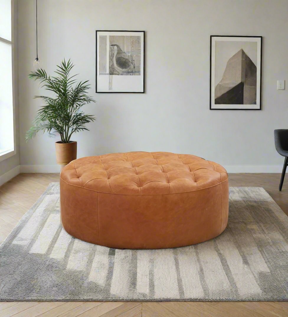 Liora Leatherette Ottoman In Cinnamon Brown Colour